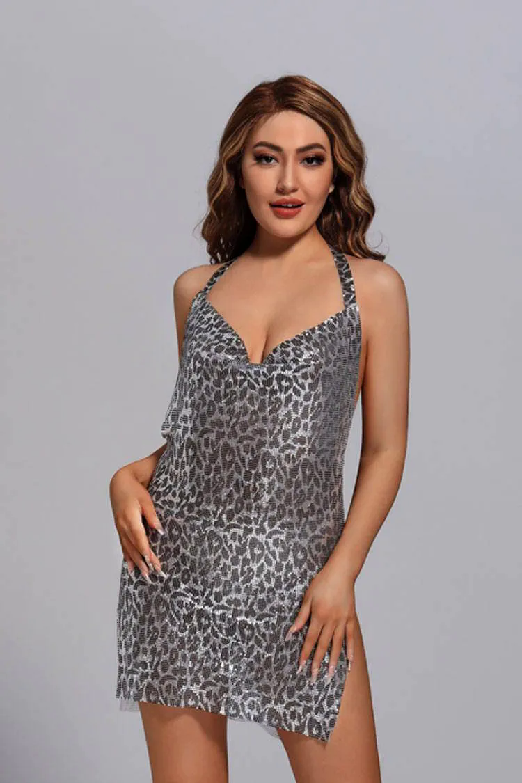 Harper Leopard Metallic Backless Mini Dress Harper Leopard Metallic Backless Mini Dress