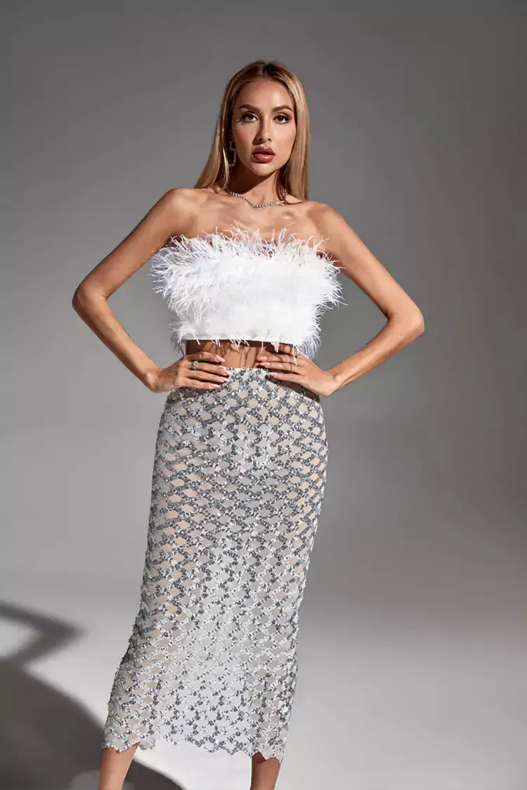 Blake White Feather Sequin Bandage Set Blake White Feather Sequin Bandage Set