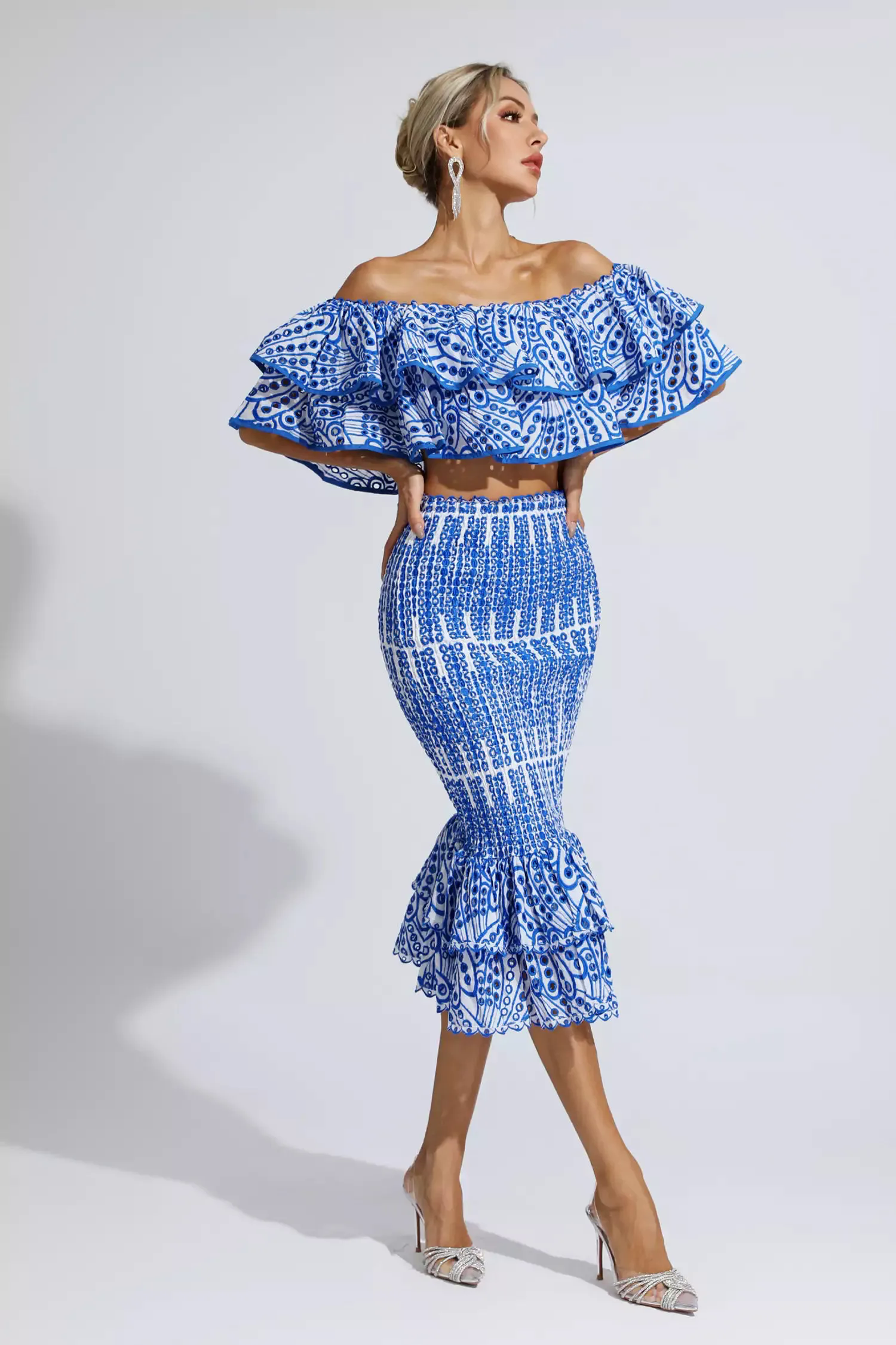 Anaya Blue Cutout Ruffle Set Anaya Blue Cutout Ruffle Set