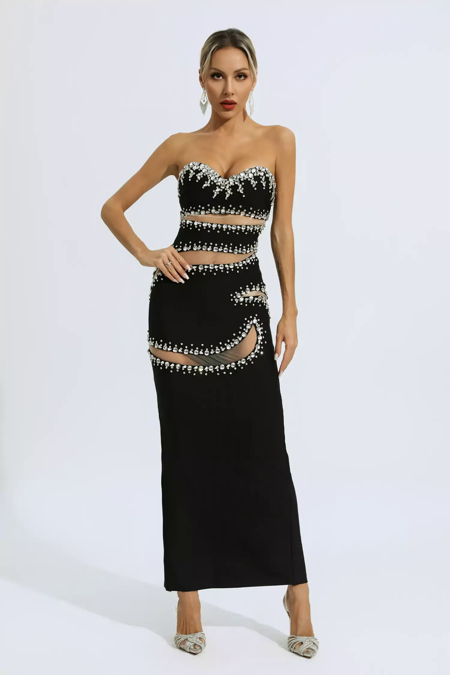 Nala Black Beading Mesh Bandage Dress