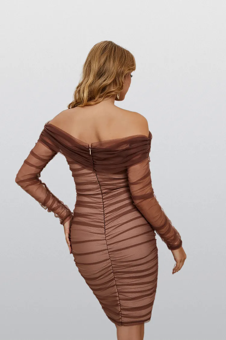 Ashley Brown Satin Ruched Bandage Dress