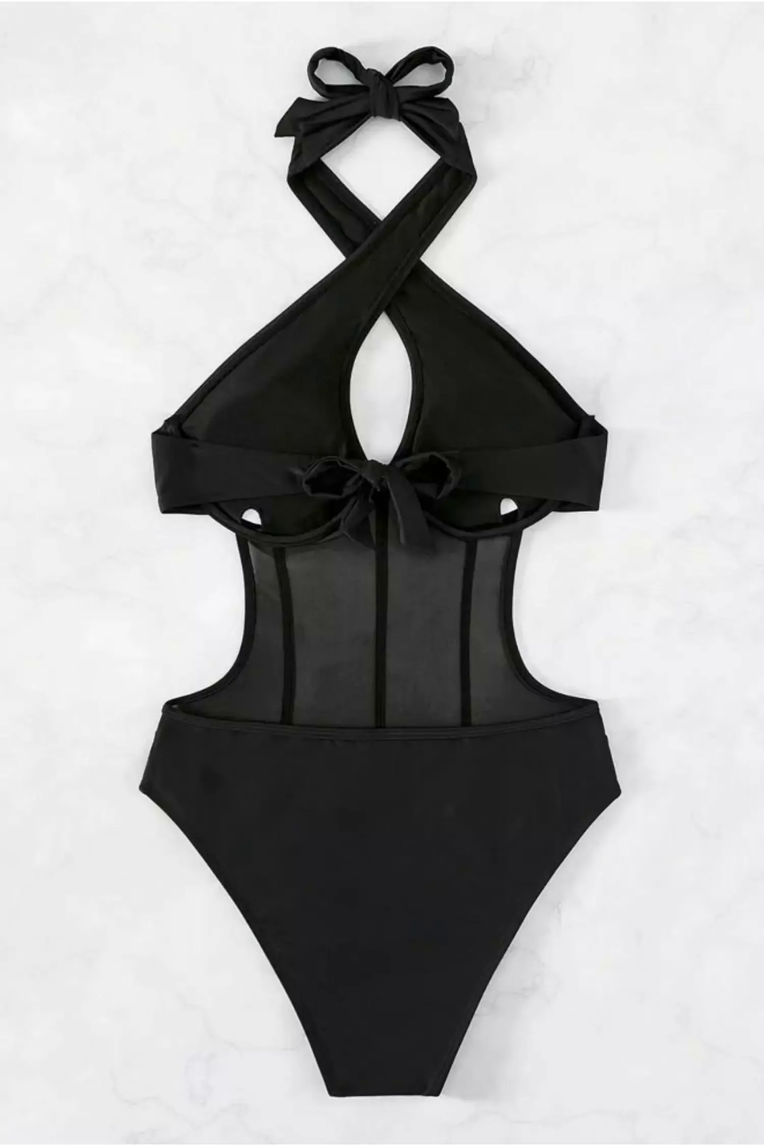 Burke Black Halter Mesh One Piece Swimwear Burke Black Halter Mesh One Piece Swimwear