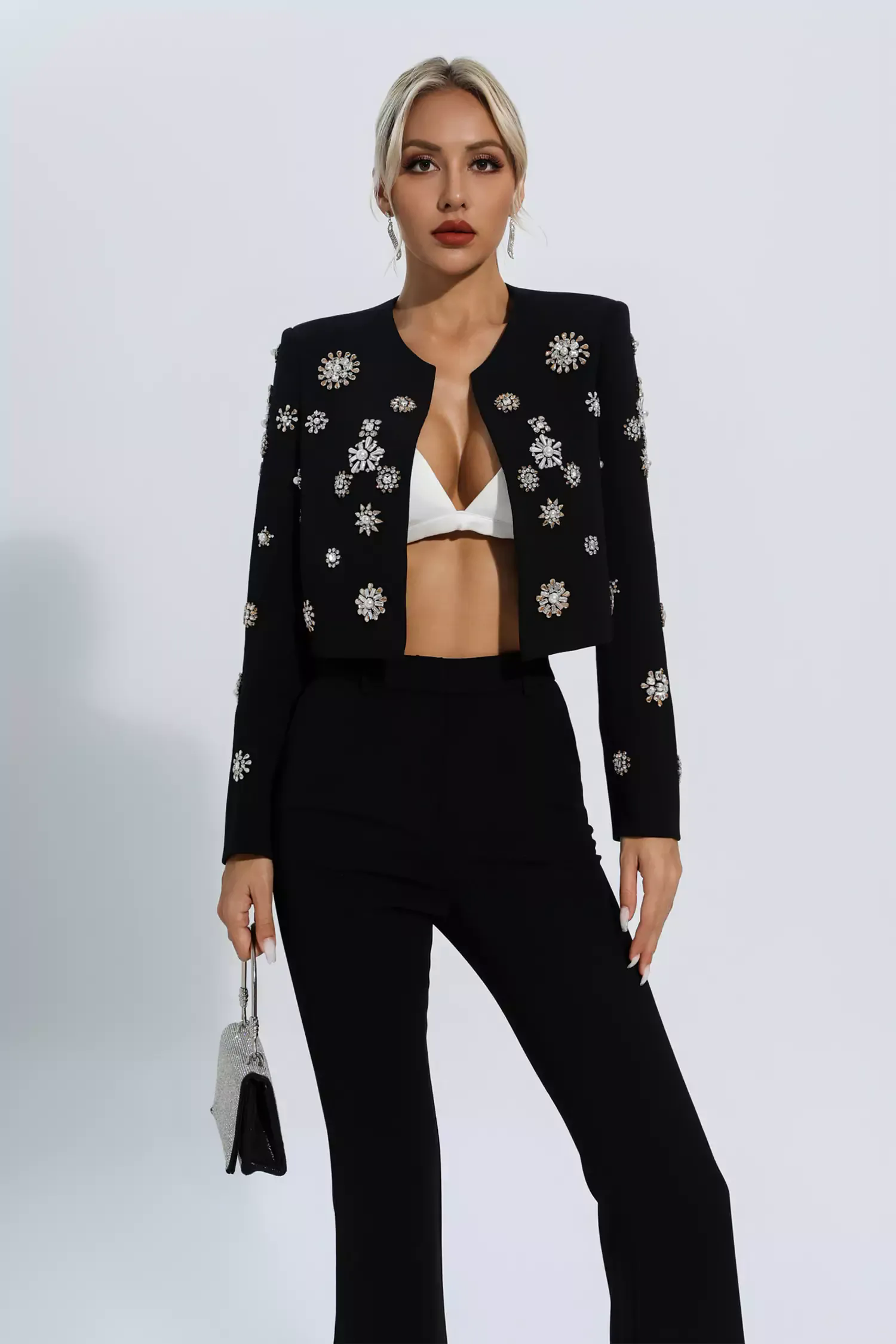Amalia Black Crystal Pearl Blazer Set Amalia Black Crystal Pearl Blazer Set