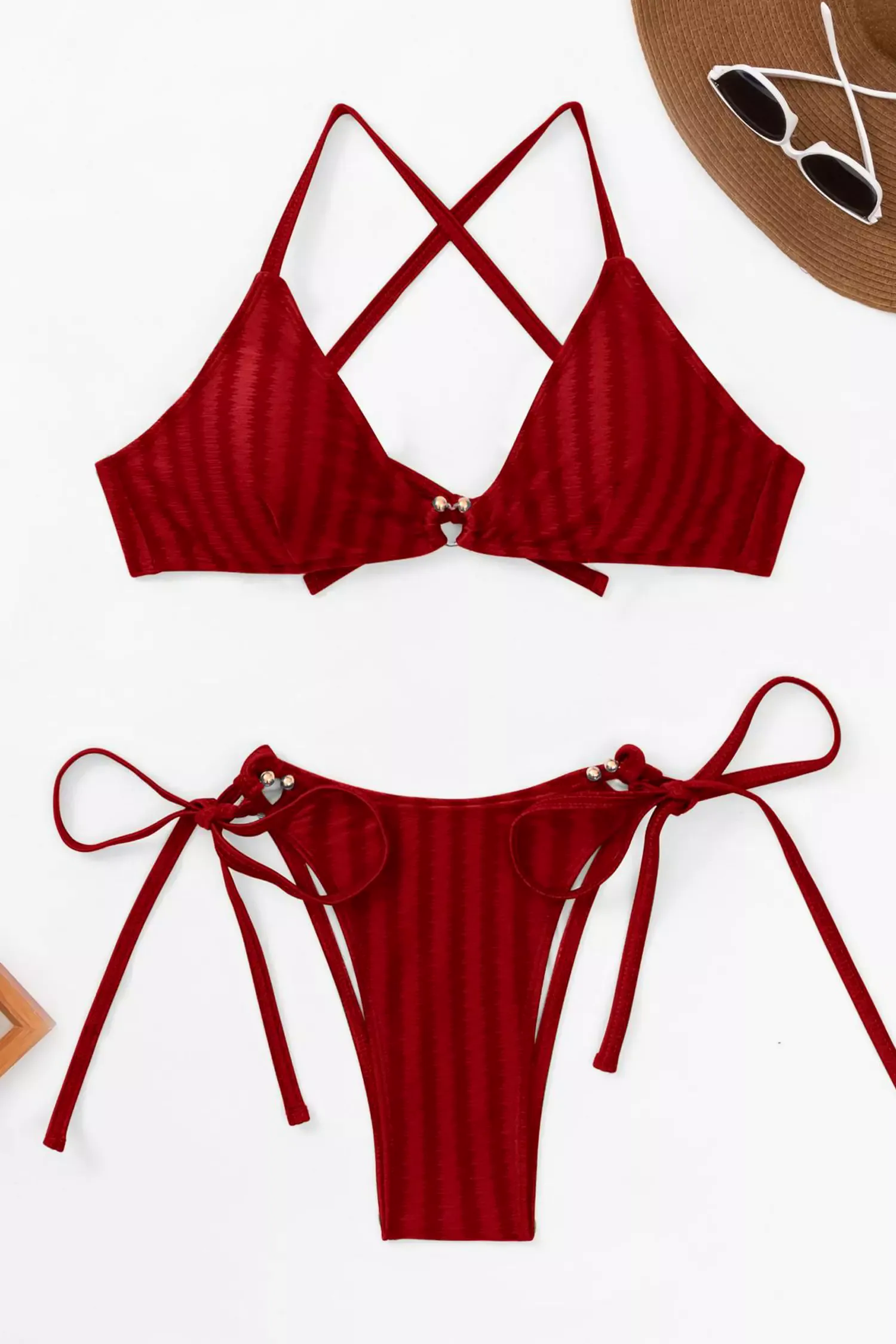 Addilynn Red Striped Cross-tie Bikini Addilynn Red Striped Cross-tie Bikini