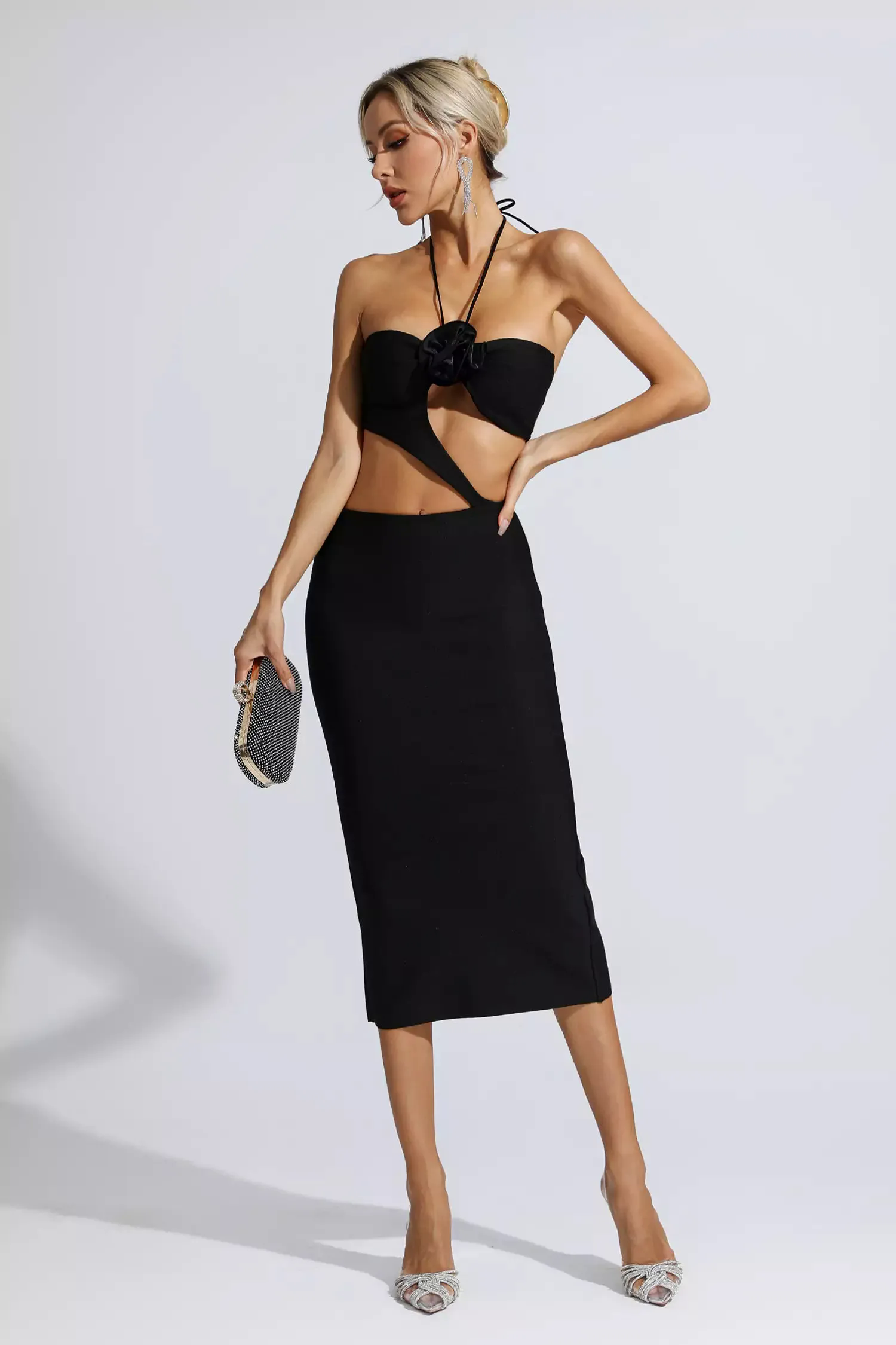 Skye Black Floral Cutout Midi Dress Skye Black Floral Cutout Midi Dress