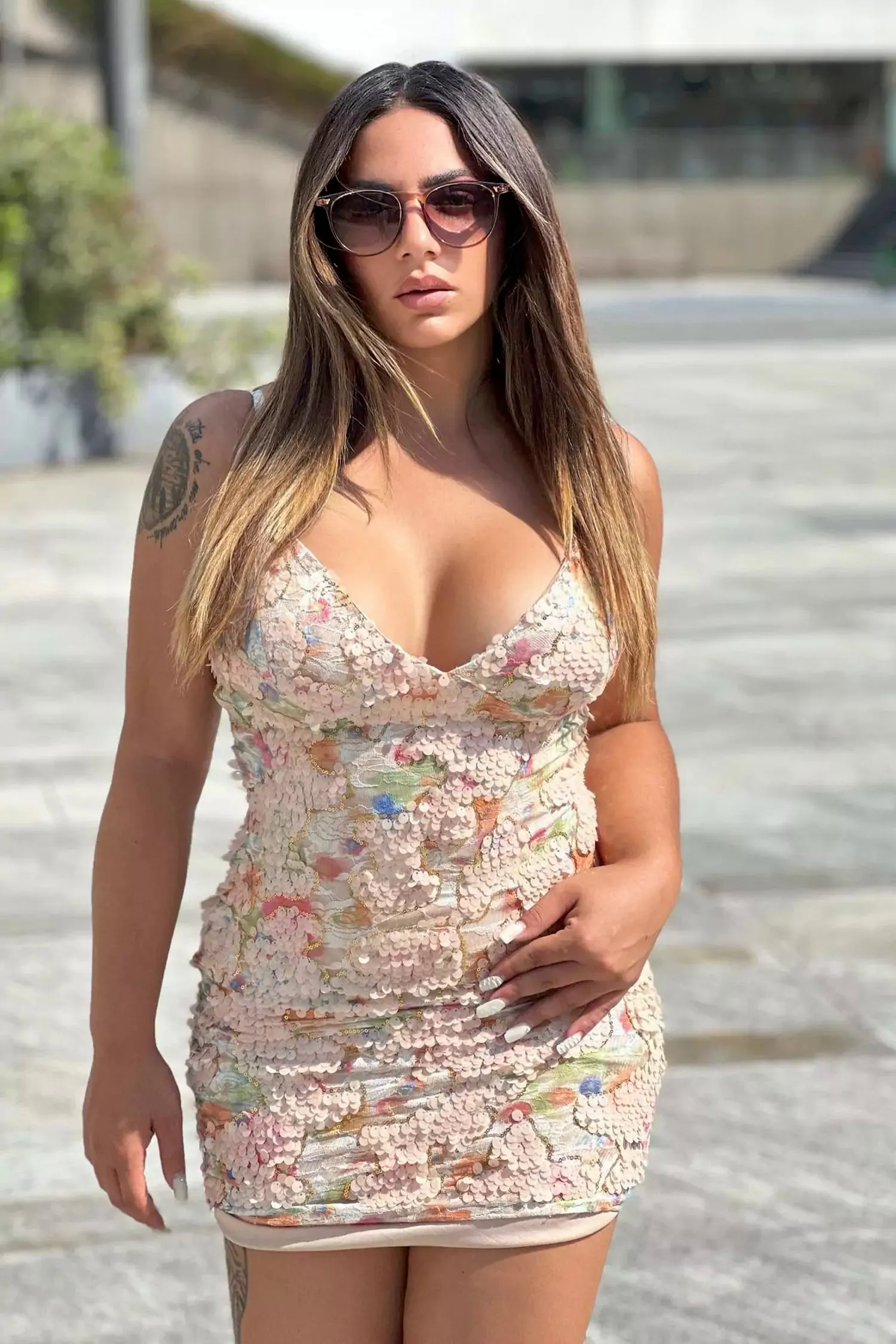 Mabel Floral Sequin Dress-Flesh Pink