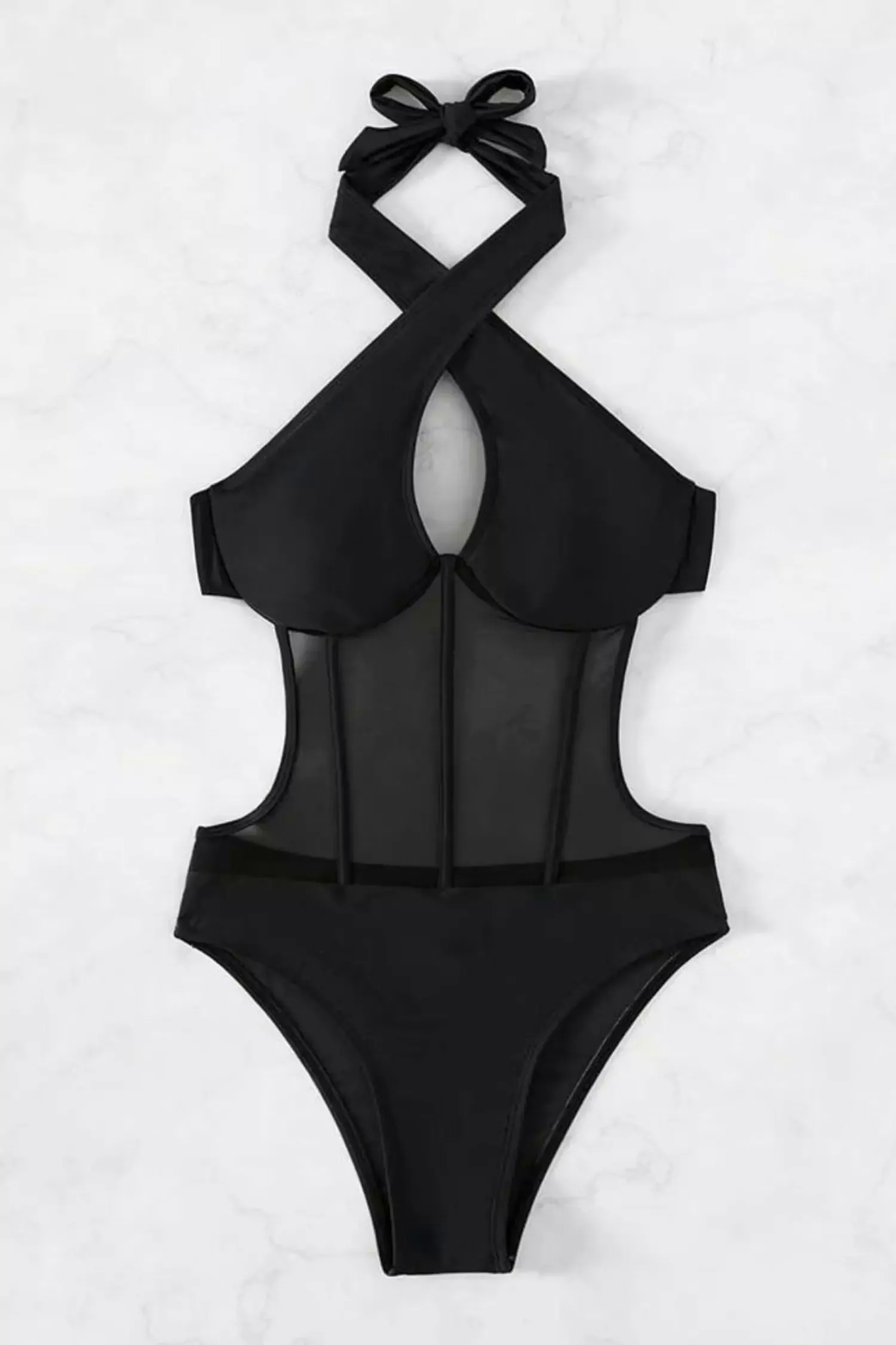 Burke Black Halter Mesh One Piece Swimwear Burke Black Halter Mesh One Piece Swimwear