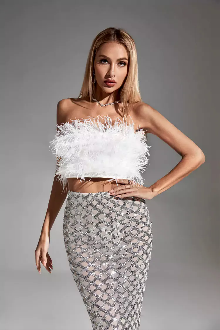 Blake White Feather Sequin Bandage Set Blake White Feather Sequin Bandage Set