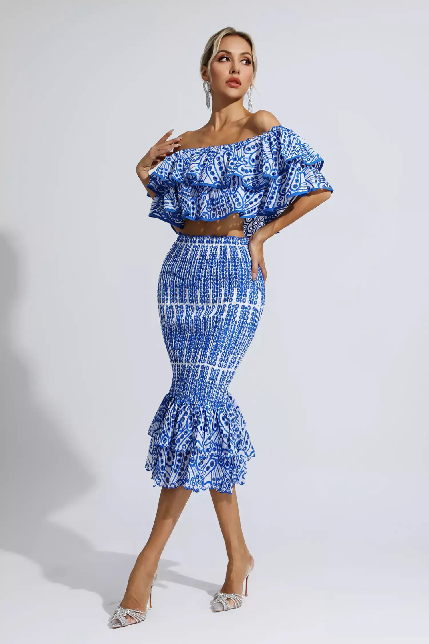 Anaya Blue Cutout Ruffle Set Anaya Blue Cutout Ruffle Set
