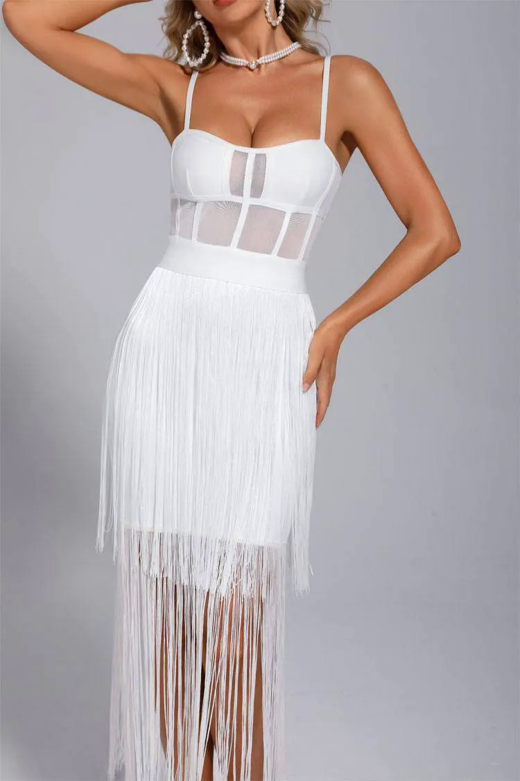Ellie White Slip Tassel Party Dress