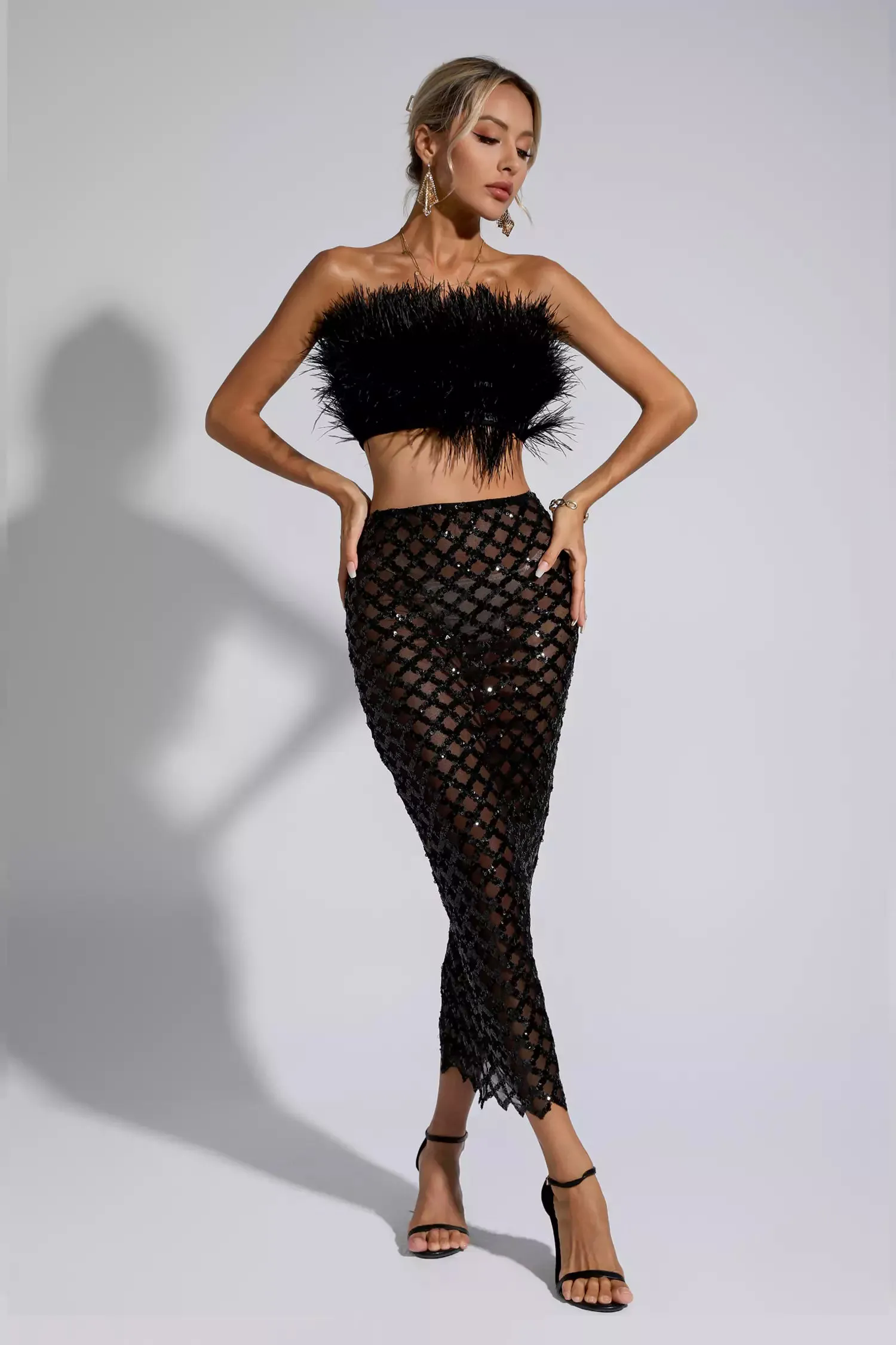 Blake Black Feather Sequin Bandage Set Blake Black Feather Sequin Bandage Set