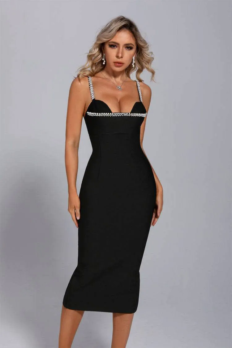 Isla Black Pearl Sling Bodycon Midi Dress Isla Black Pearl Sling Bodycon Midi Dress