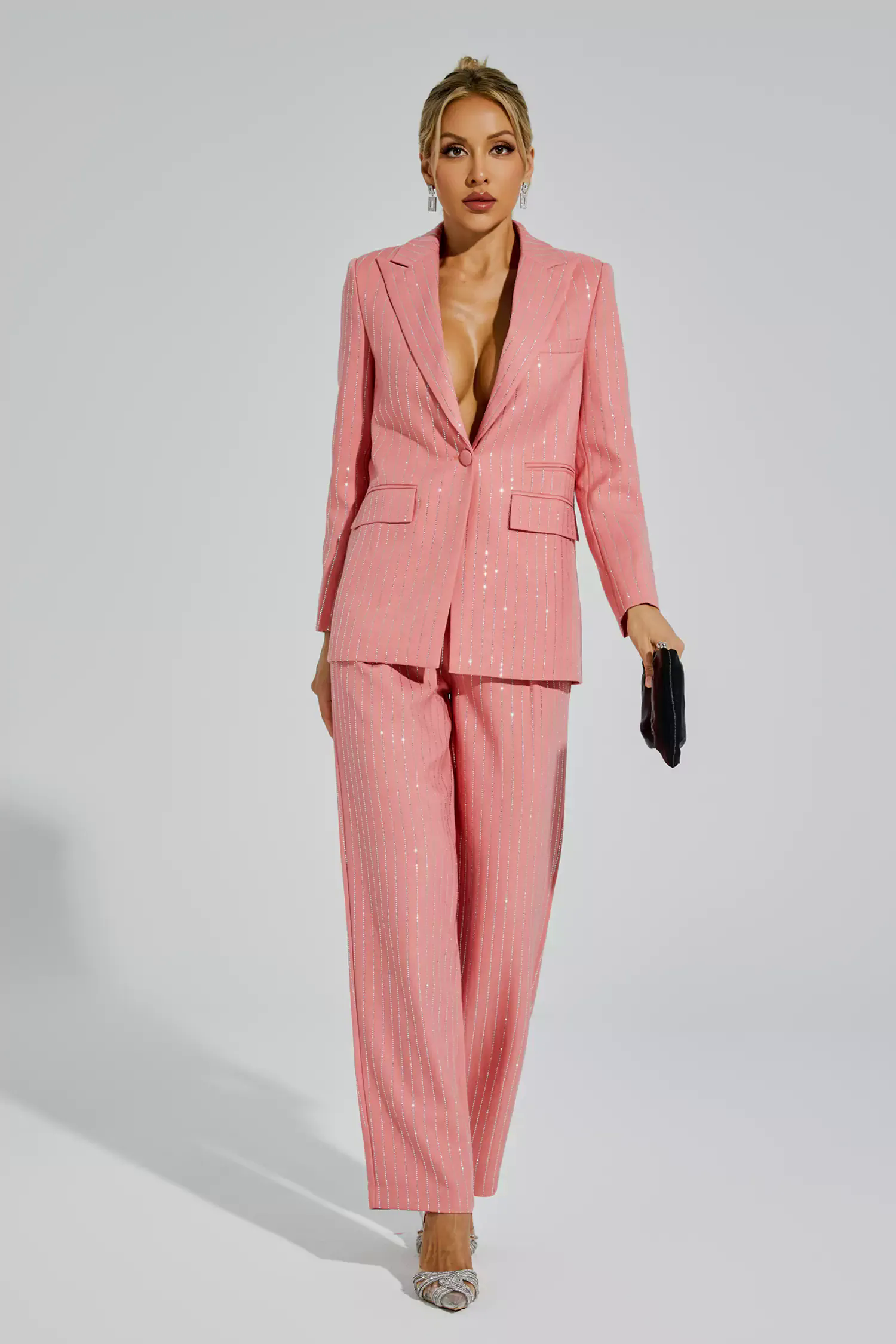 Merlin Pink Vertical Striped Blazer Set Merlin Pink Vertical Striped Blazer Set