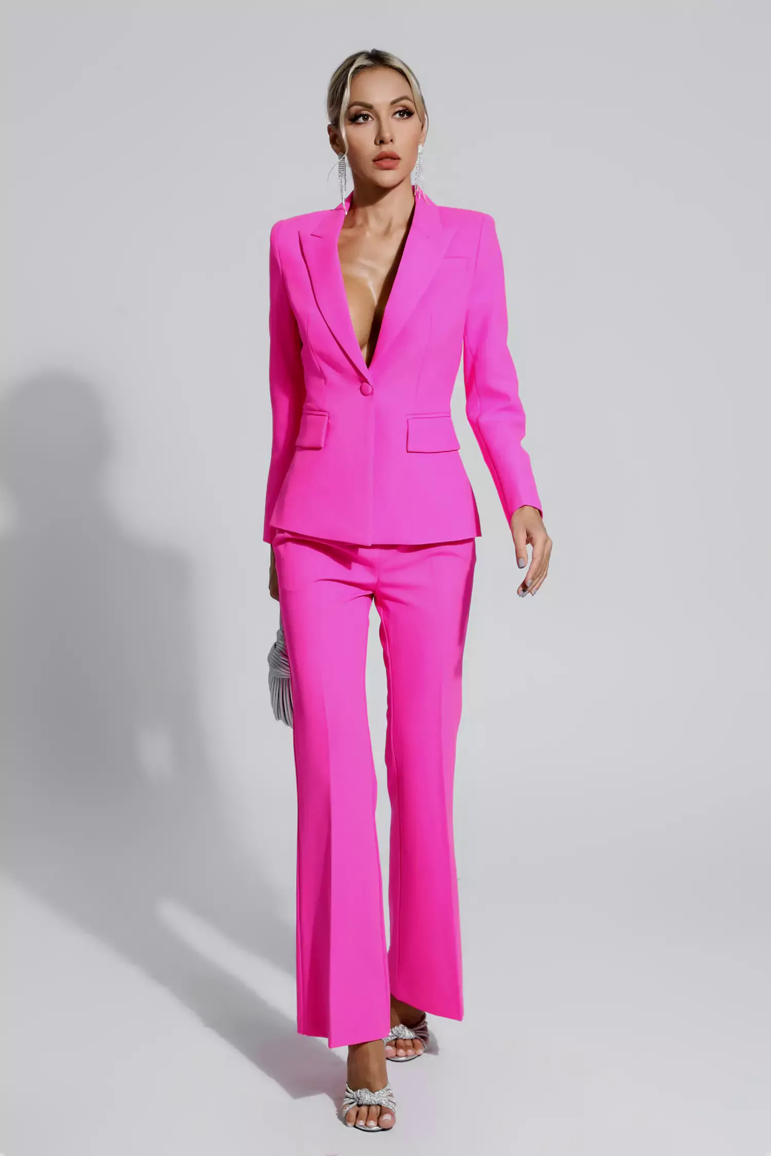 Lennox Pink V-neck Long Sleeve Blazer Set Lennox Pink V-neck Long Sleeve Blazer Set