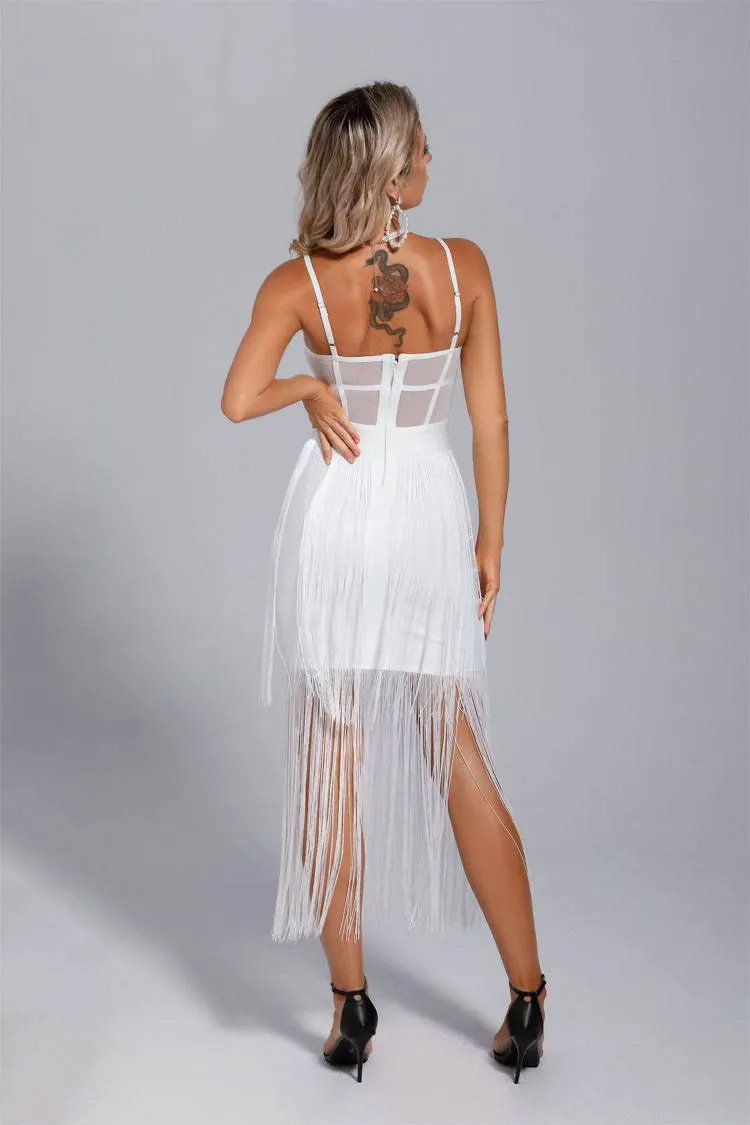 Ellie White Slip Tassel Party Dress