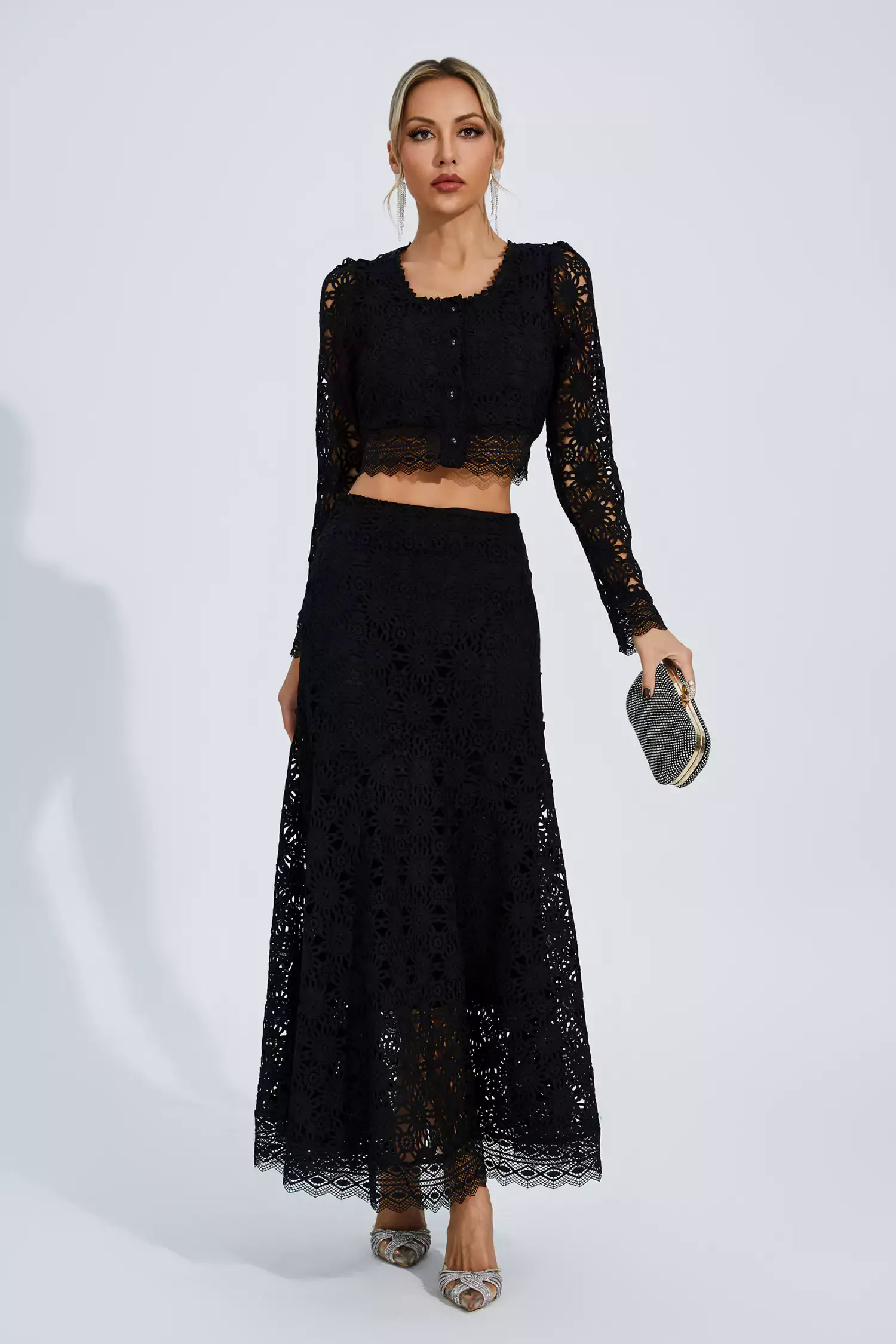 Janiyah Black Hollow Long Sleeve Set Janiyah Black Hollow Long Sleeve Set