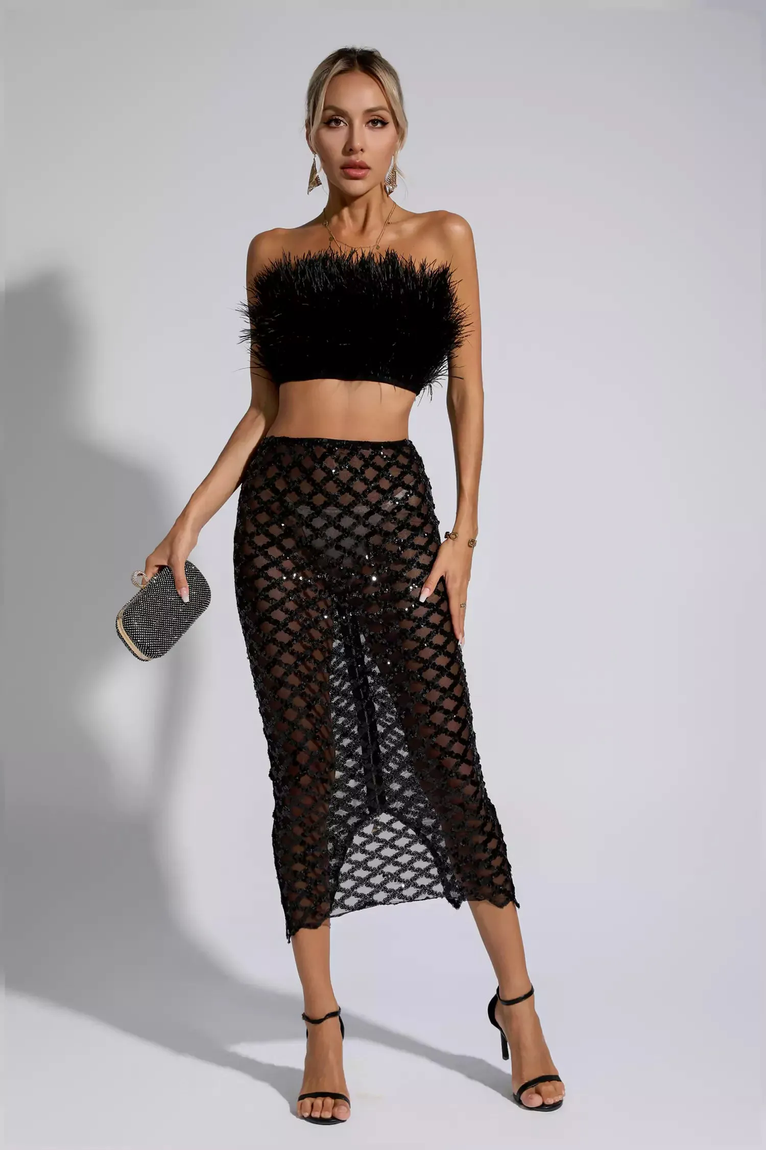 Blake Black Feather Sequin Bandage Set Blake Black Feather Sequin Bandage Set