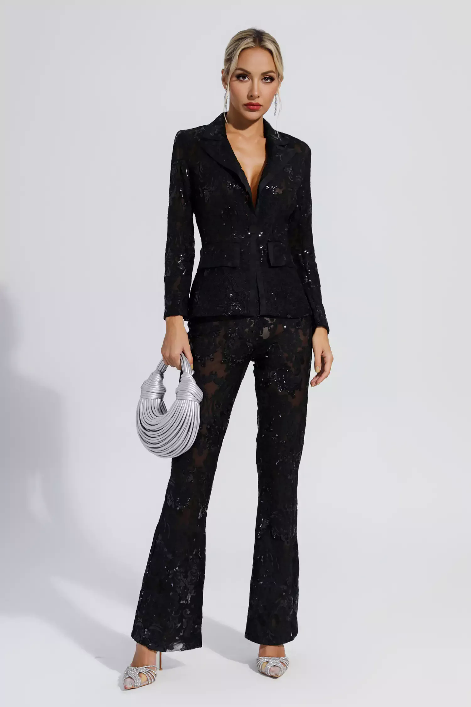 Reyna Black Cutout Sequin Blazer Set Reyna Black Cutout Sequin Blazer Set