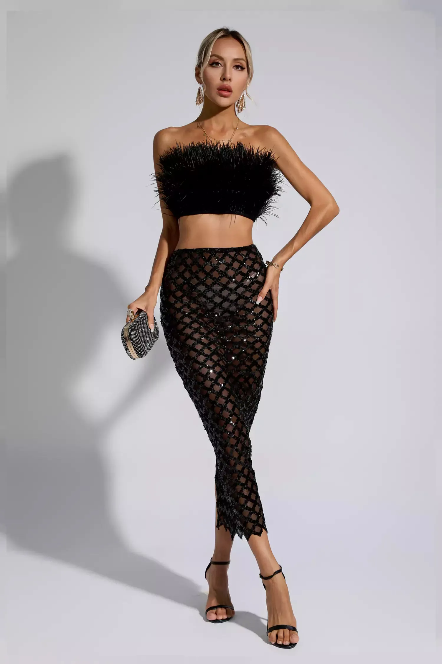 Blake Black Feather Sequin Bandage Set Blake Black Feather Sequin Bandage Set
