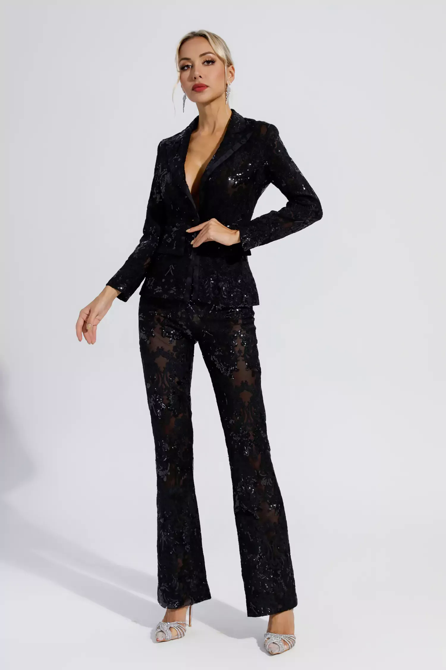 Reyna Black Cutout Sequin Blazer Set Reyna Black Cutout Sequin Blazer Set