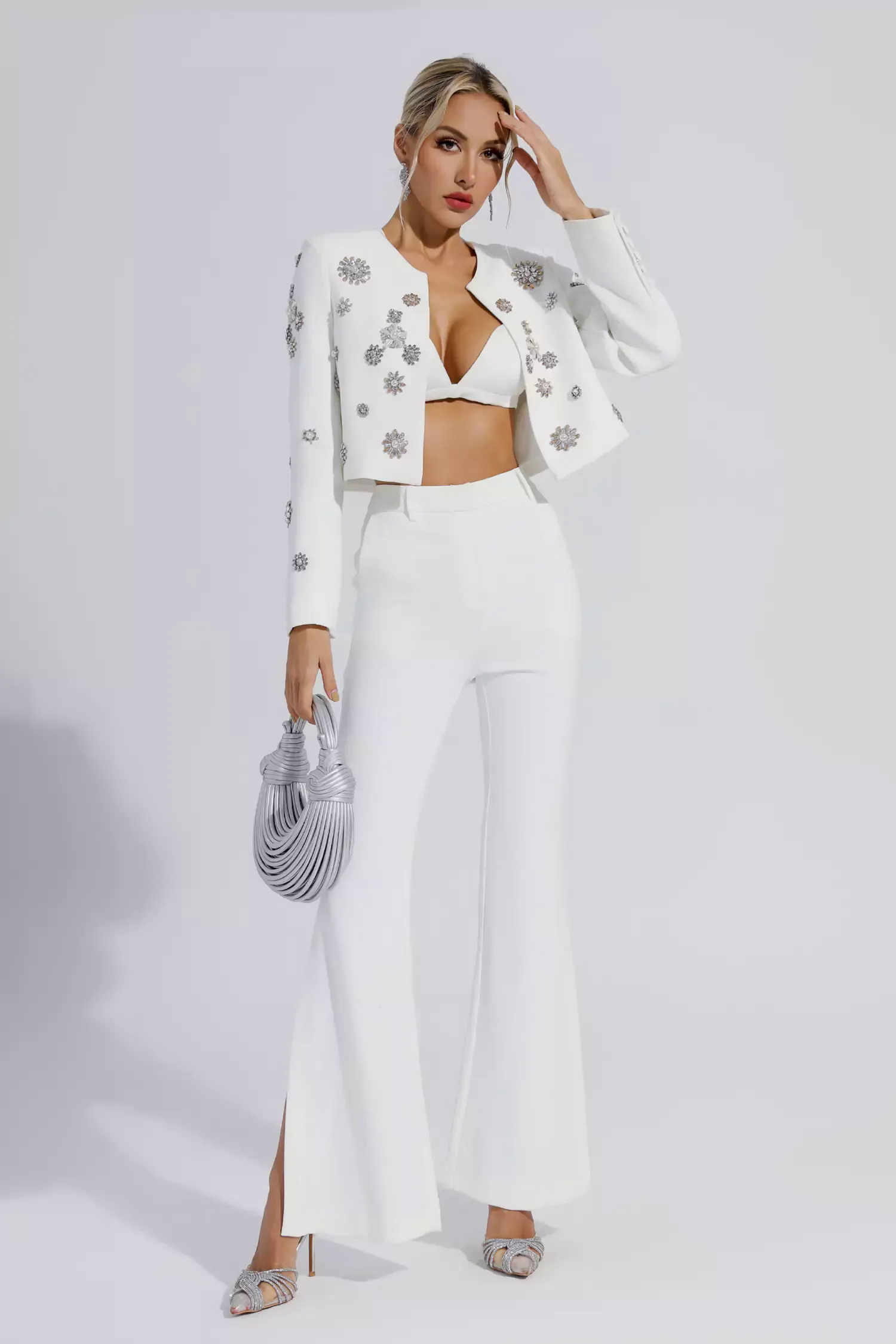 Amalia White Crystal Pearl Blazer Set Amalia White Crystal Pearl Blazer Set