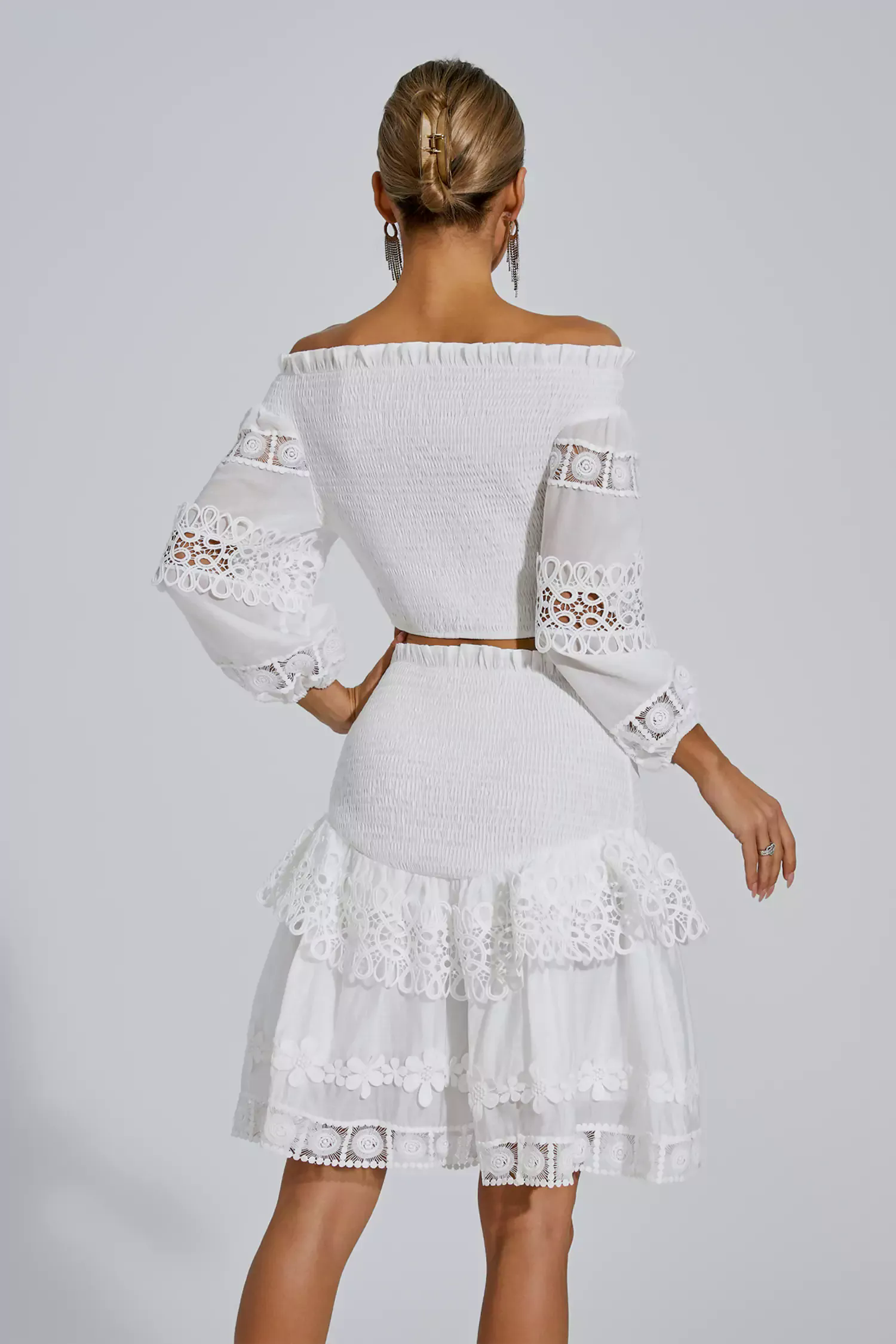 Raina White One-Shoulder Embroidered Set Raina White One-Shoulder Embroidered Set
