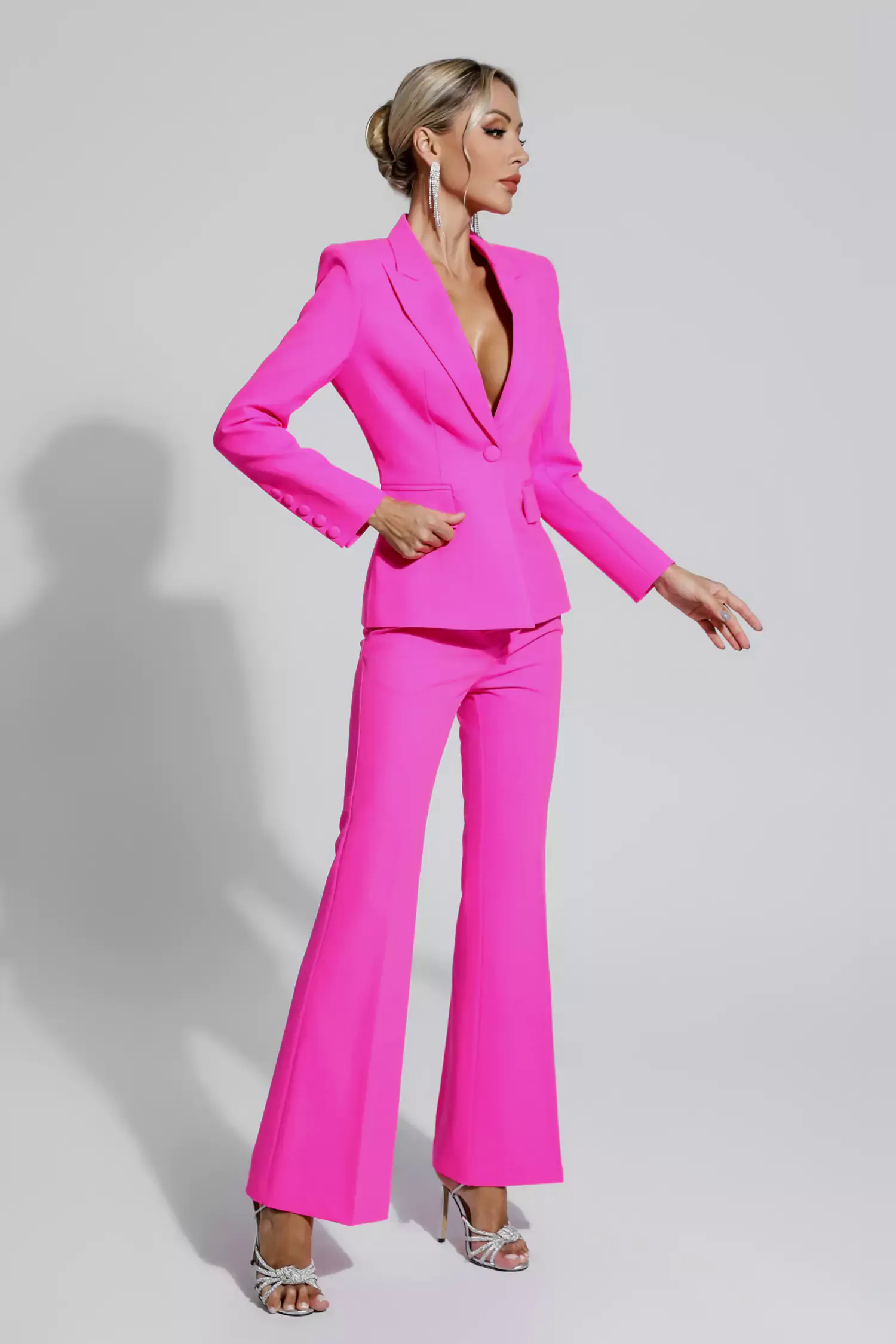 Lennox Pink V-neck Long Sleeve Blazer Set Lennox Pink V-neck Long Sleeve Blazer Set