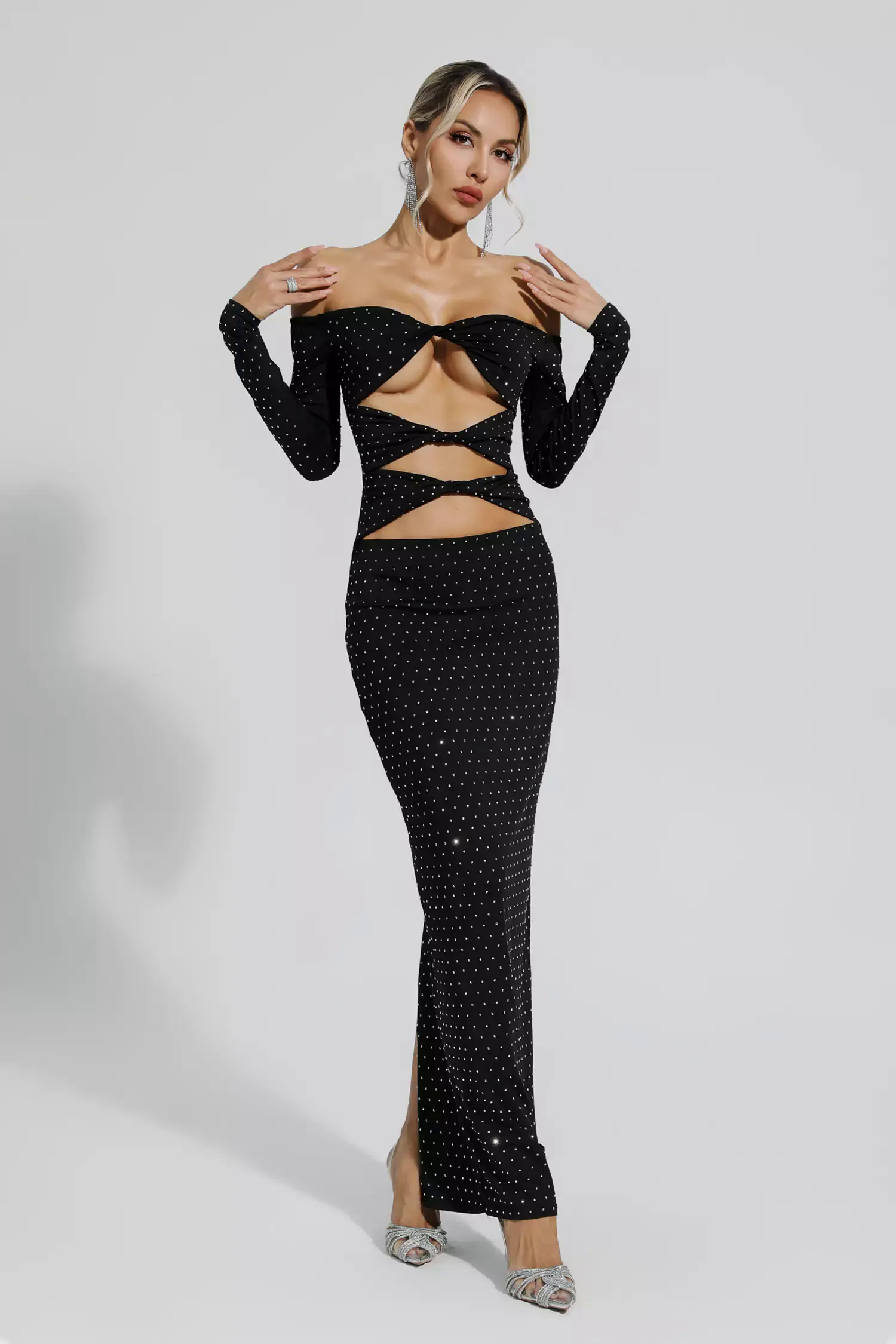 Kataleya Black Diamond Embellishment Cut Out Dress Kataleya Black Diamond Embellishment Cut Out Dress