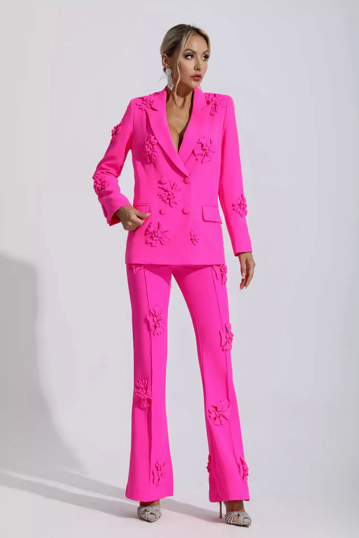 Ari Pink Jacquard Floral Blazer Set Ari Pink Jacquard Floral Blazer Set