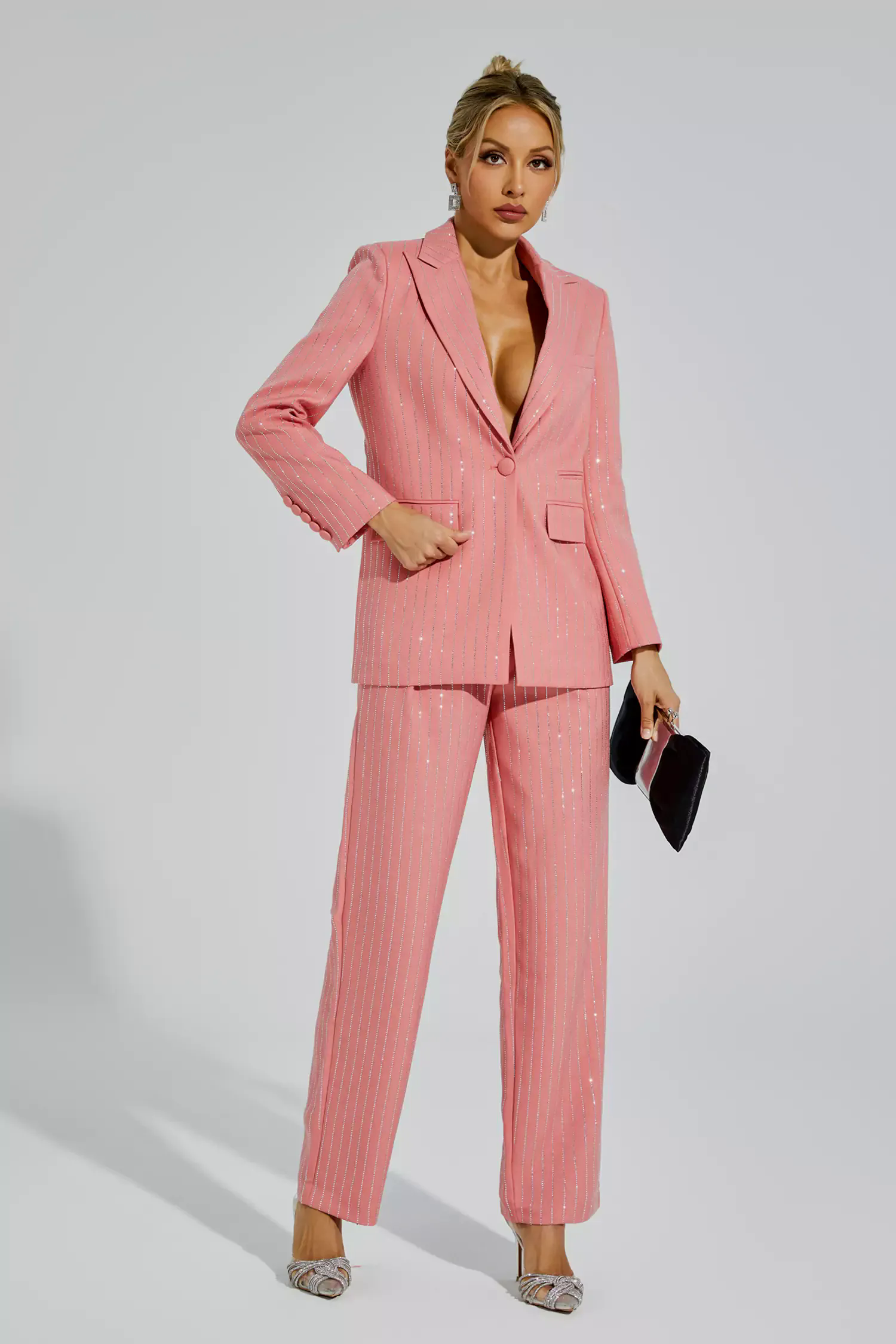 Merlin Pink Vertical Striped Blazer Set Merlin Pink Vertical Striped Blazer Set