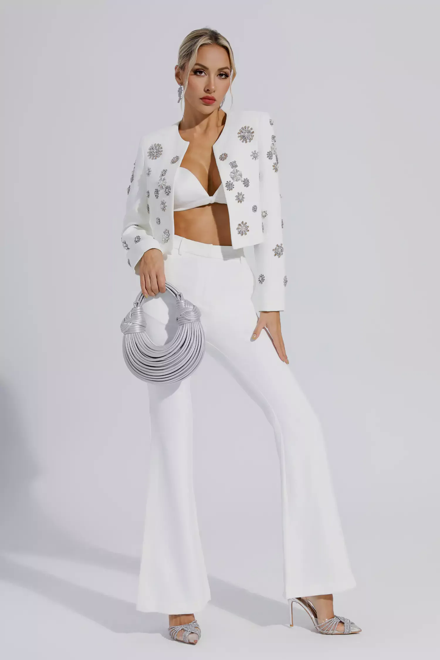 Amalia White Crystal Pearl Blazer Set Amalia White Crystal Pearl Blazer Set