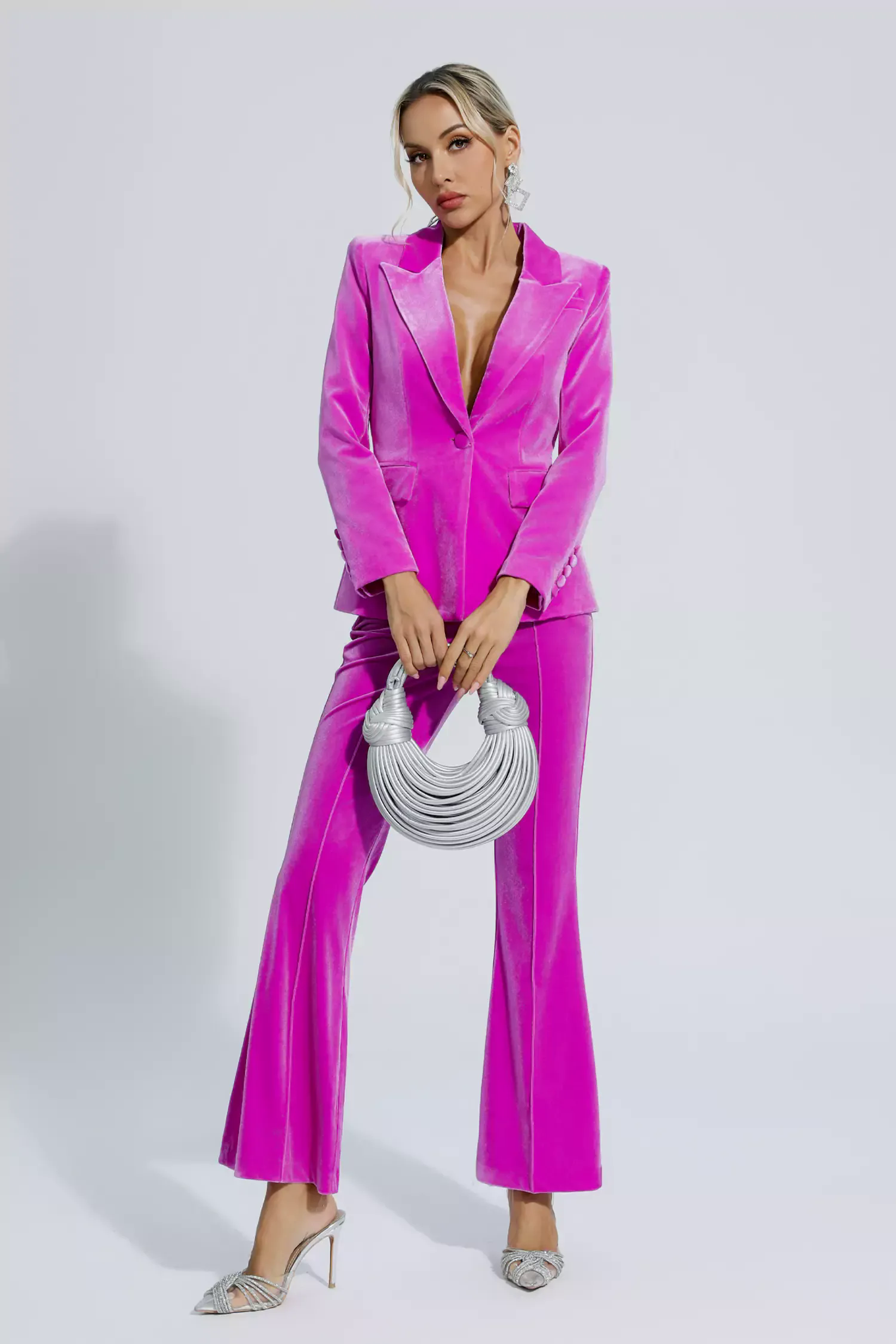 Aleena Magenta Velvet Blazer Set Aleena Magenta Velvet Blazer Set