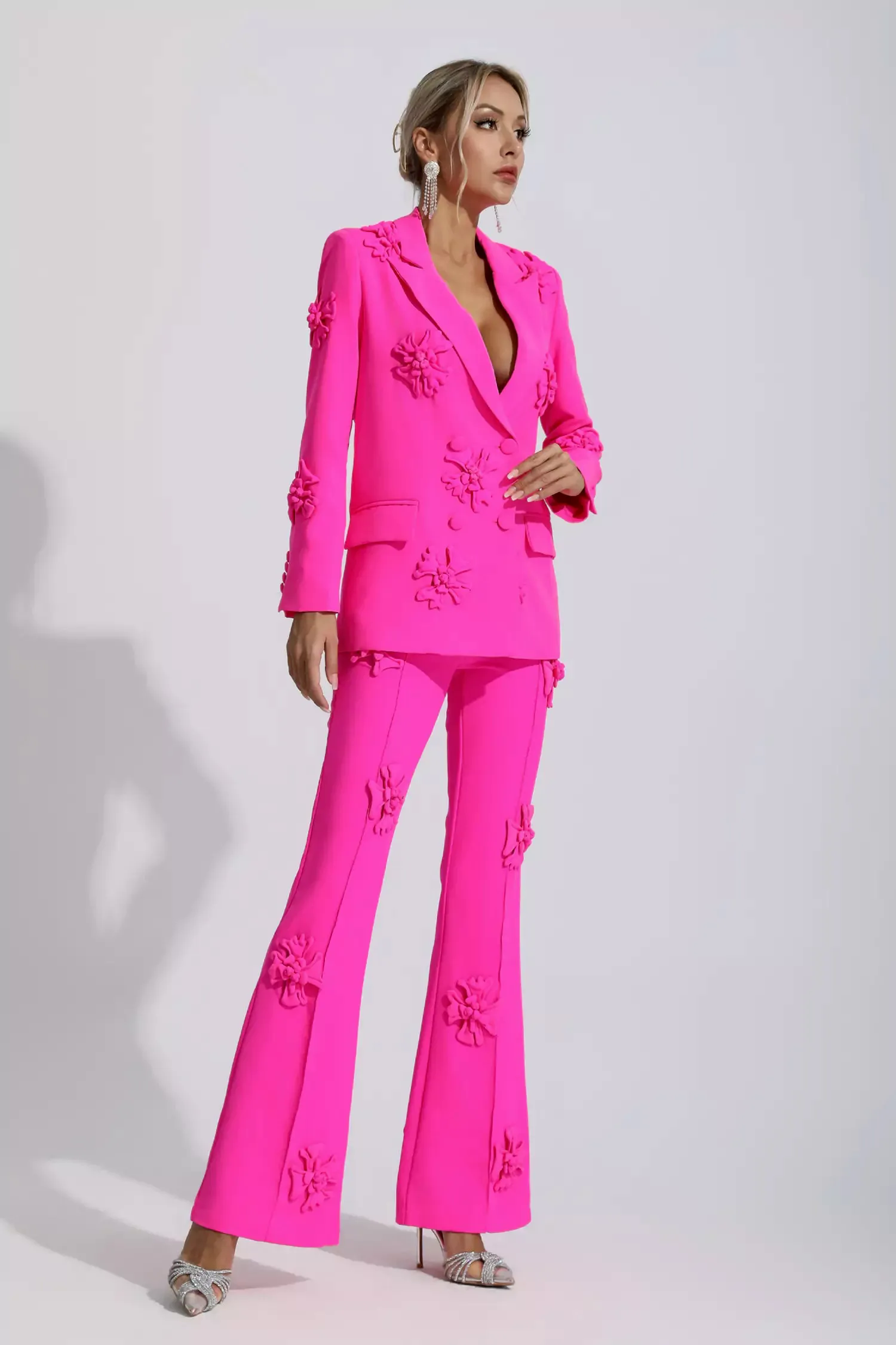 Ari Pink Jacquard Floral Blazer Set Ari Pink Jacquard Floral Blazer Set
