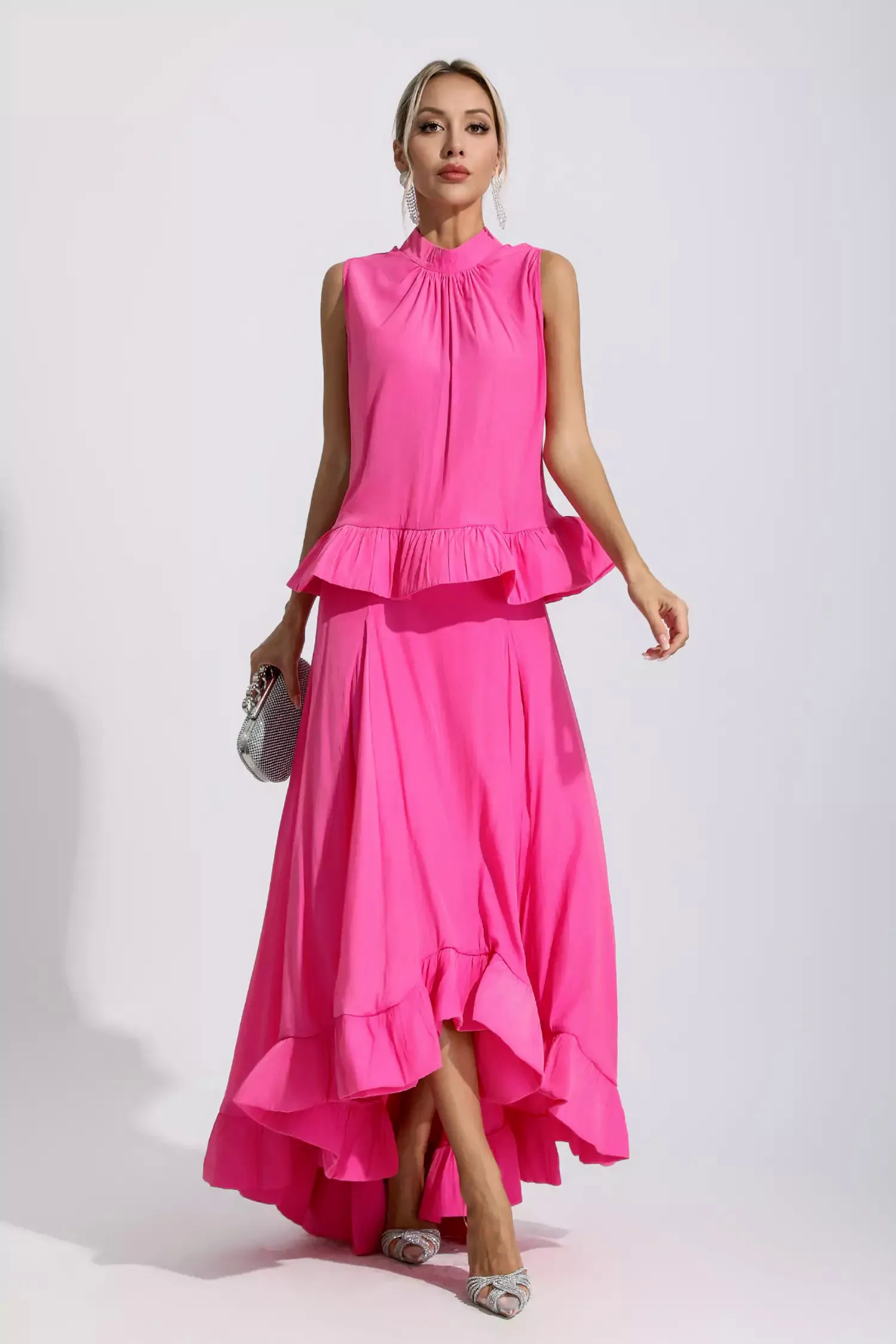 Elaine Pink Sleeveless Ruffle Mermaid Set Elaine Pink Sleeveless Ruffle Mermaid Set