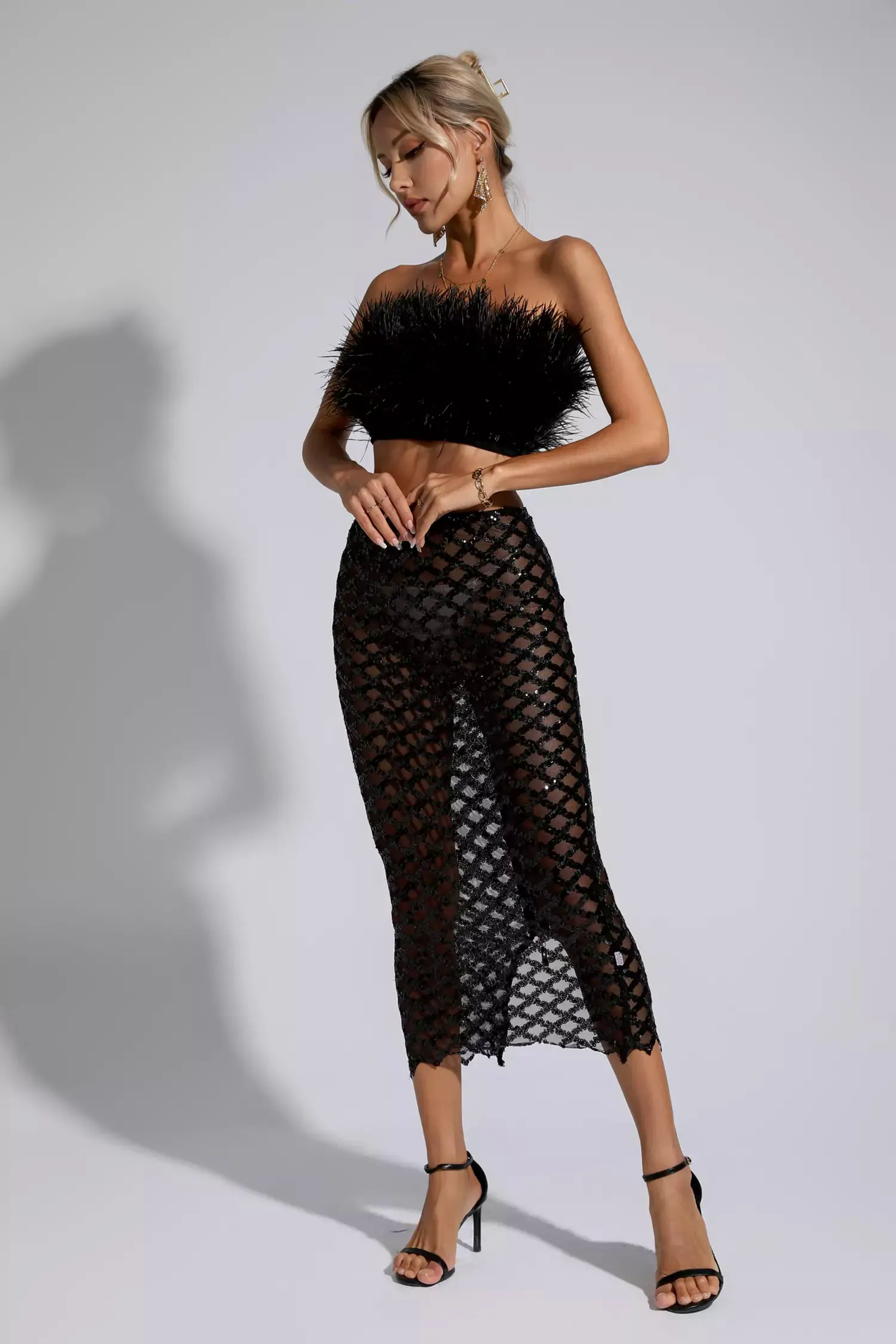 Blake Black Feather Sequin Bandage Set Blake Black Feather Sequin Bandage Set
