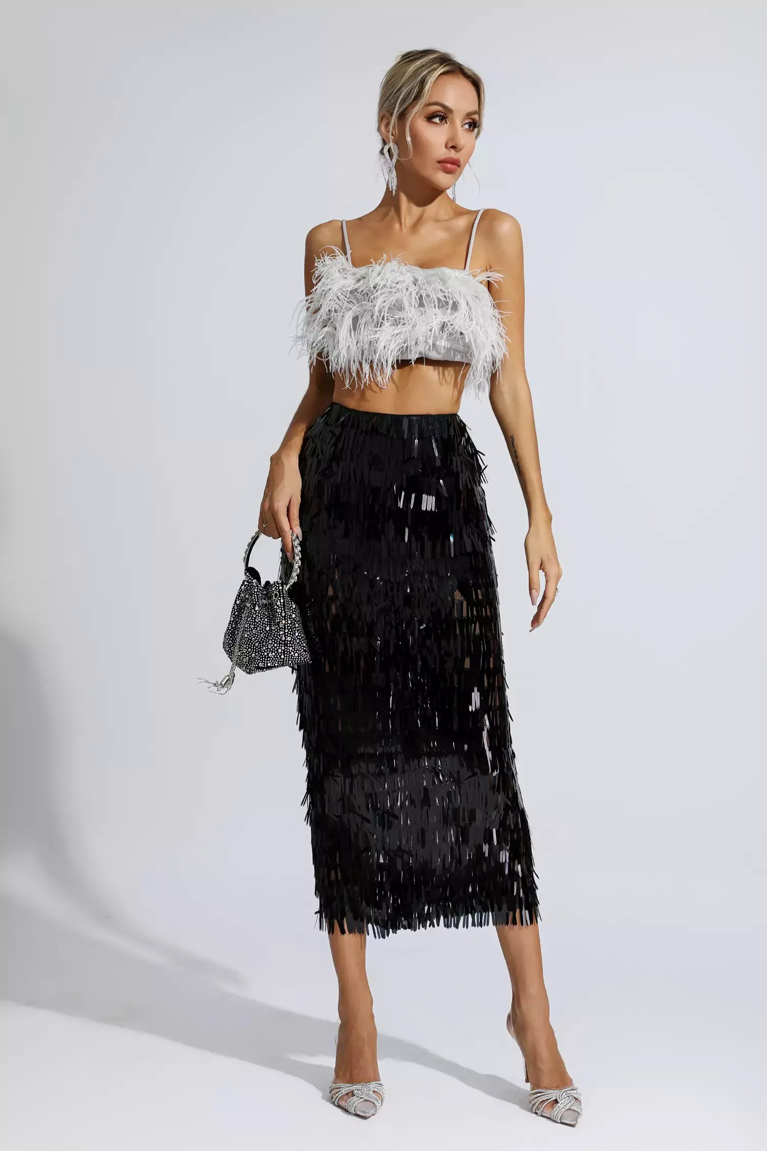 Daniella Black Feather Sequin Set Daniella Black Feather Sequin Set