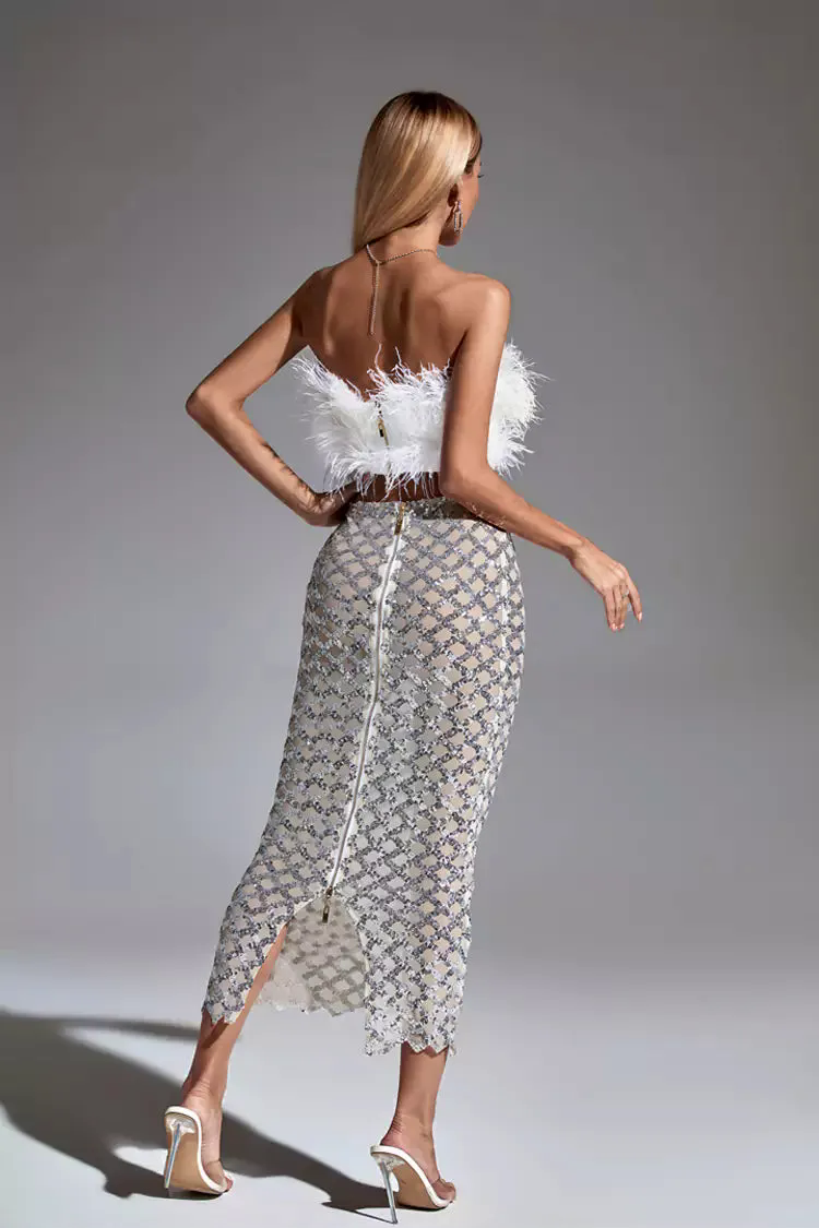 Blake White Feather Sequin Bandage Set Blake White Feather Sequin Bandage Set