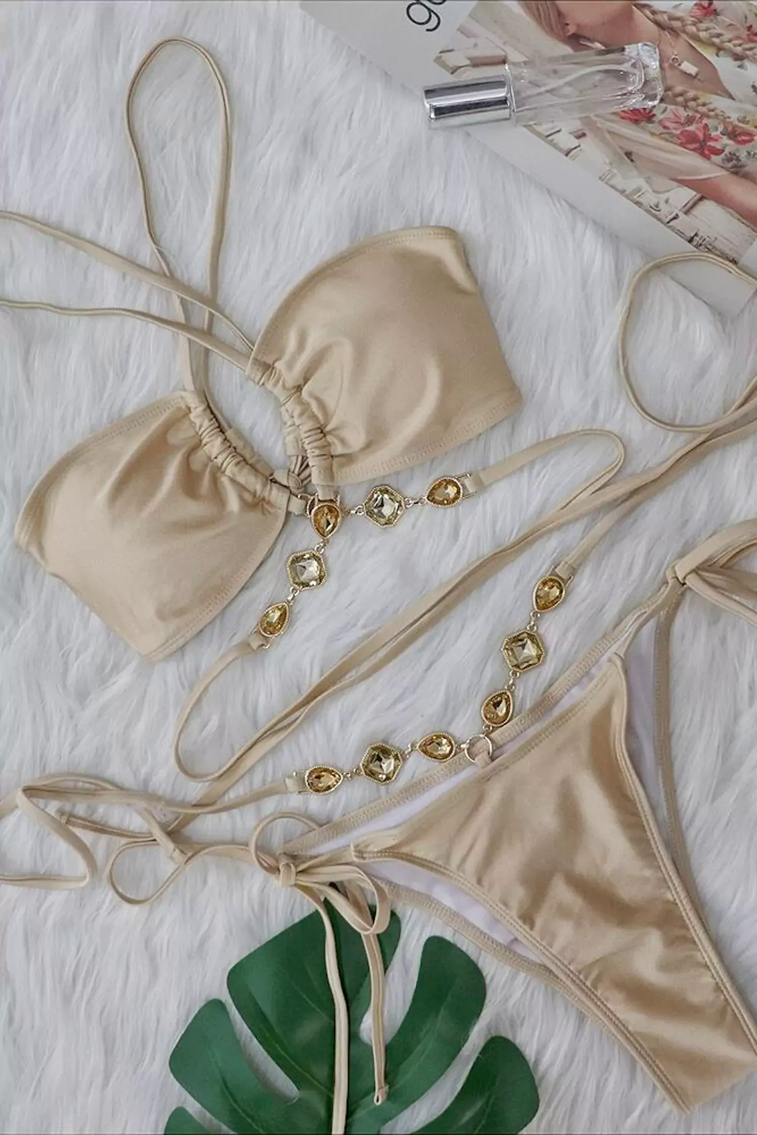 Ellen Apricot Diamond Halter Strap Bikini Ellen Apricot Diamond Halter Strap Bikini