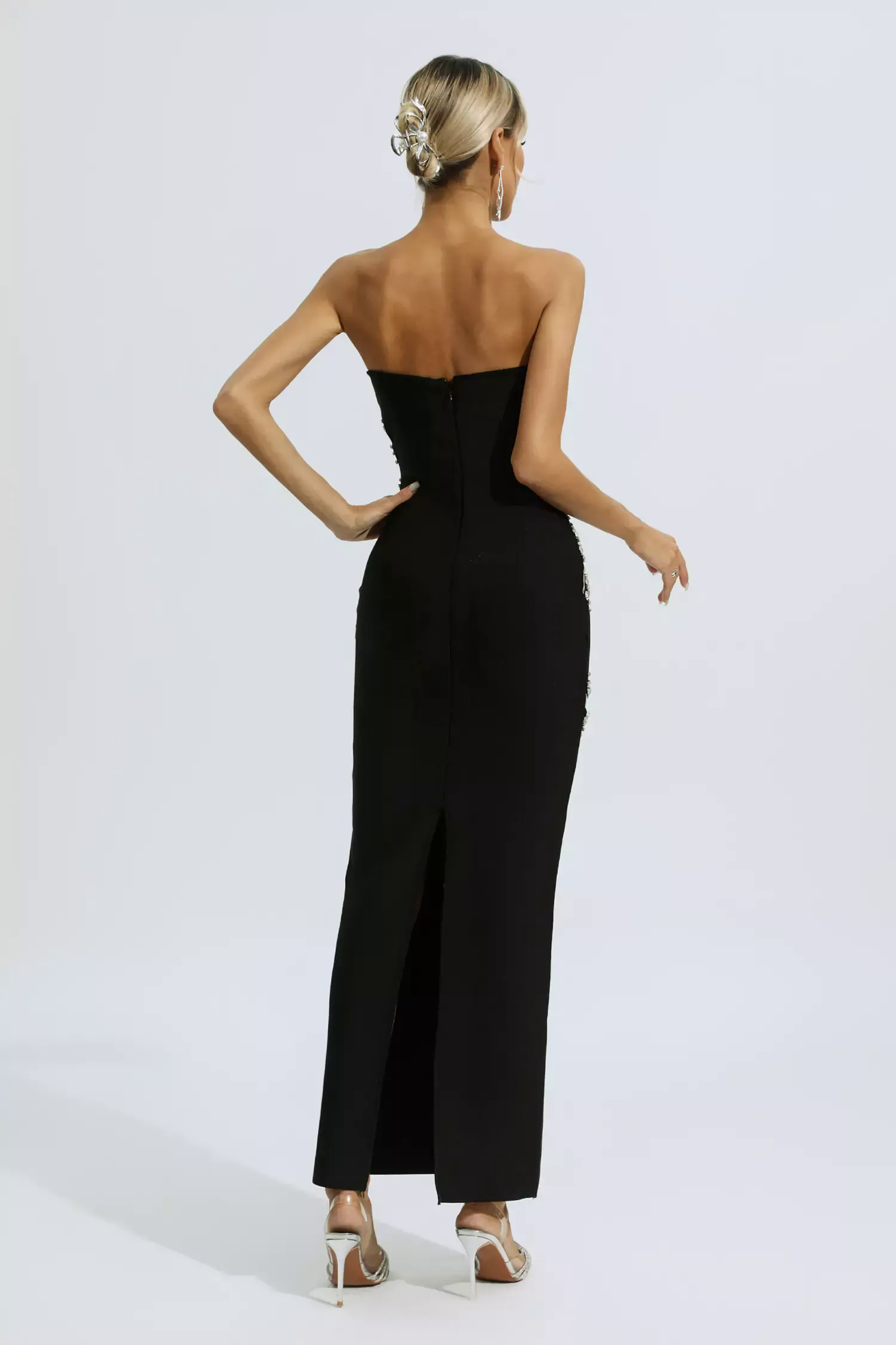 Nala Black Beading Mesh Bandage Dress