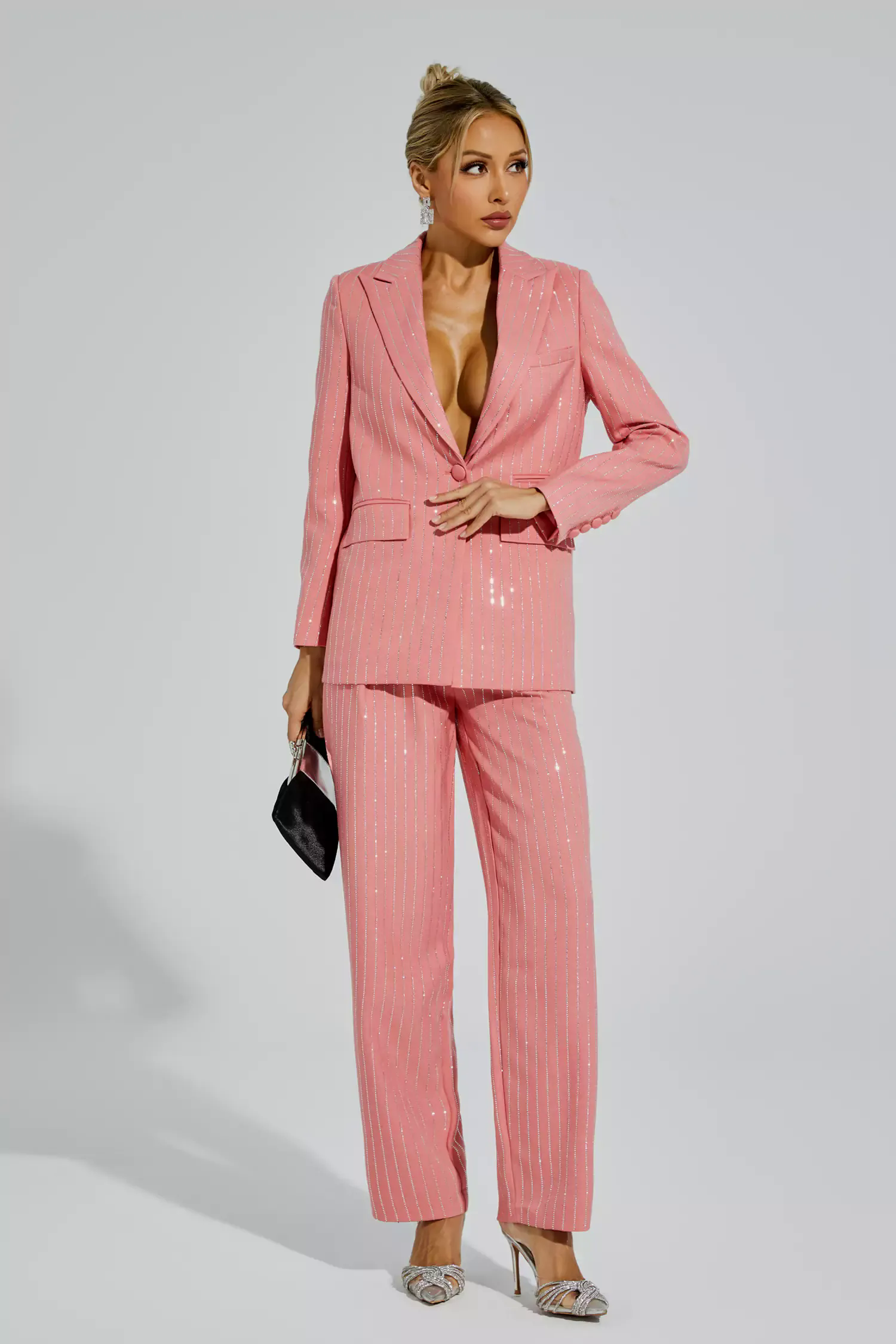 Merlin Pink Vertical Striped Blazer Set Merlin Pink Vertical Striped Blazer Set