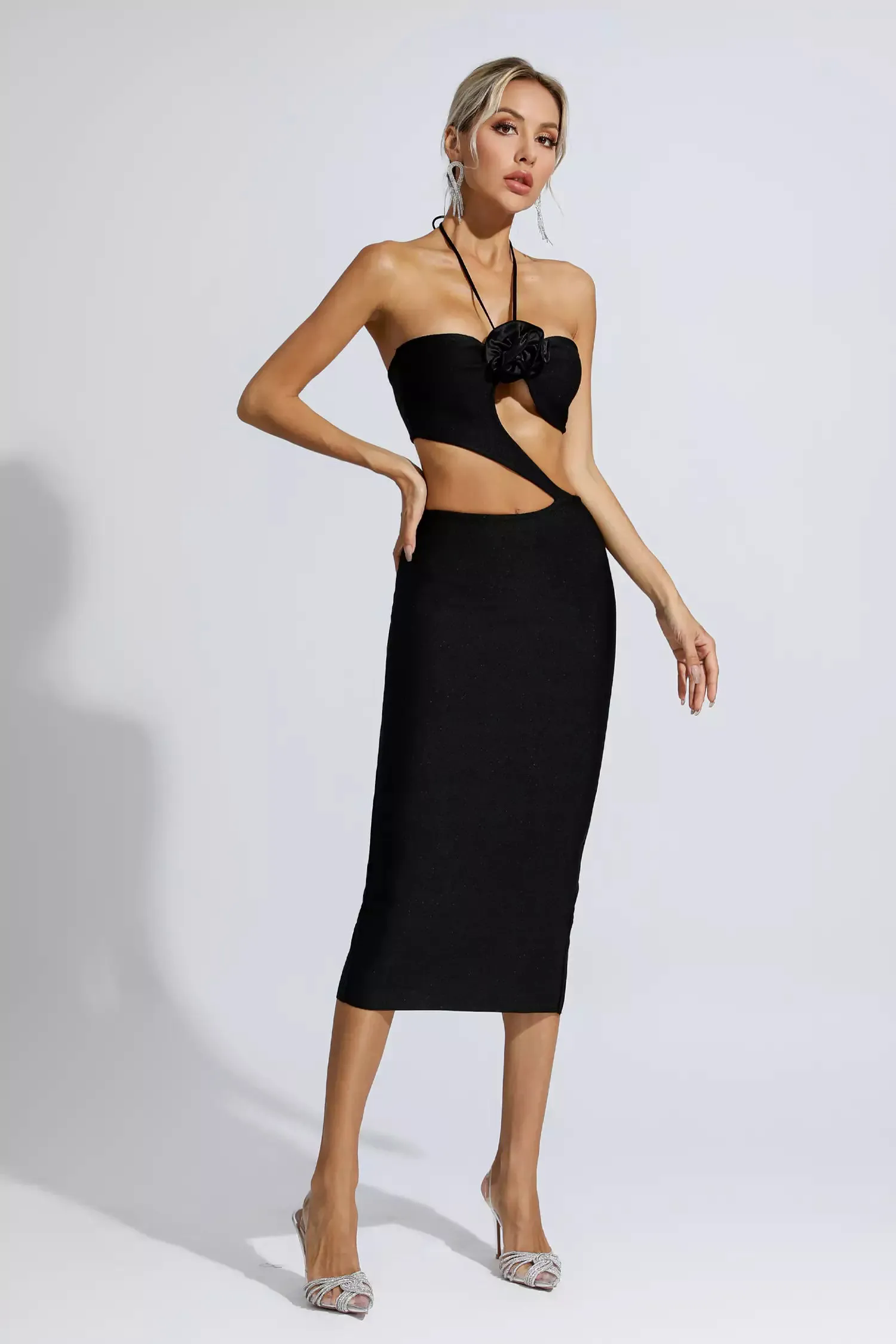 Skye Black Floral Cutout Midi Dress Skye Black Floral Cutout Midi Dress