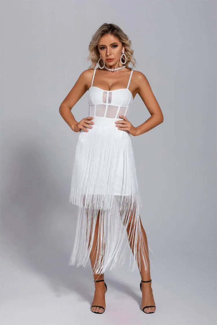 Ellie White Slip Tassel Party Dress