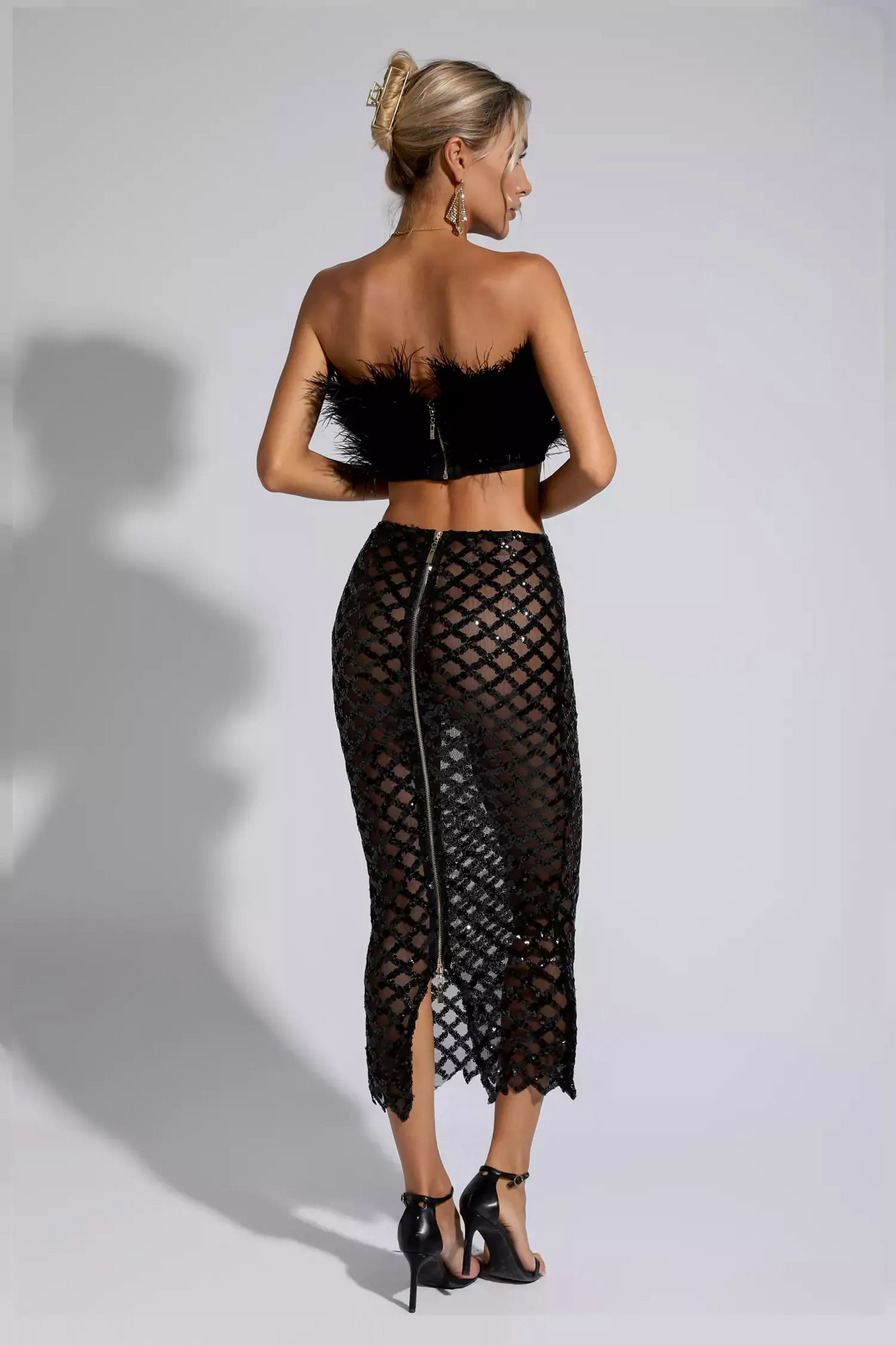 Blake Black Feather Sequin Bandage Set Blake Black Feather Sequin Bandage Set