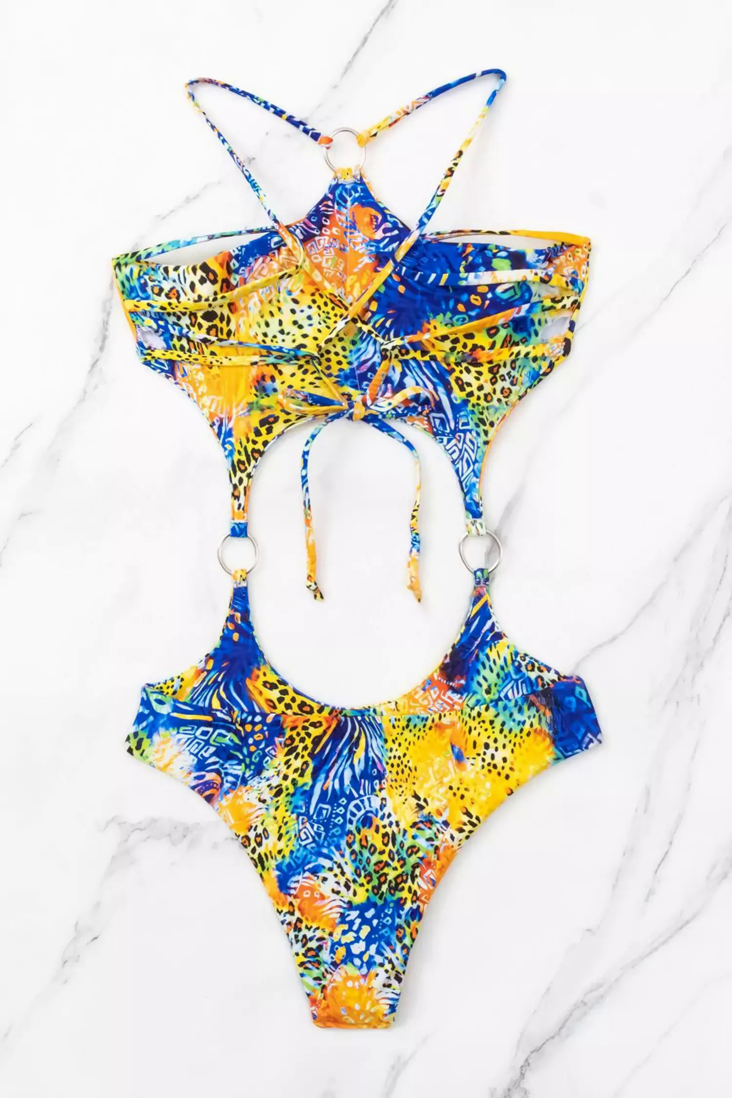 Browne Blue Cut Out Halter Swimwear Browne Blue Cut Out Halter Swimwear