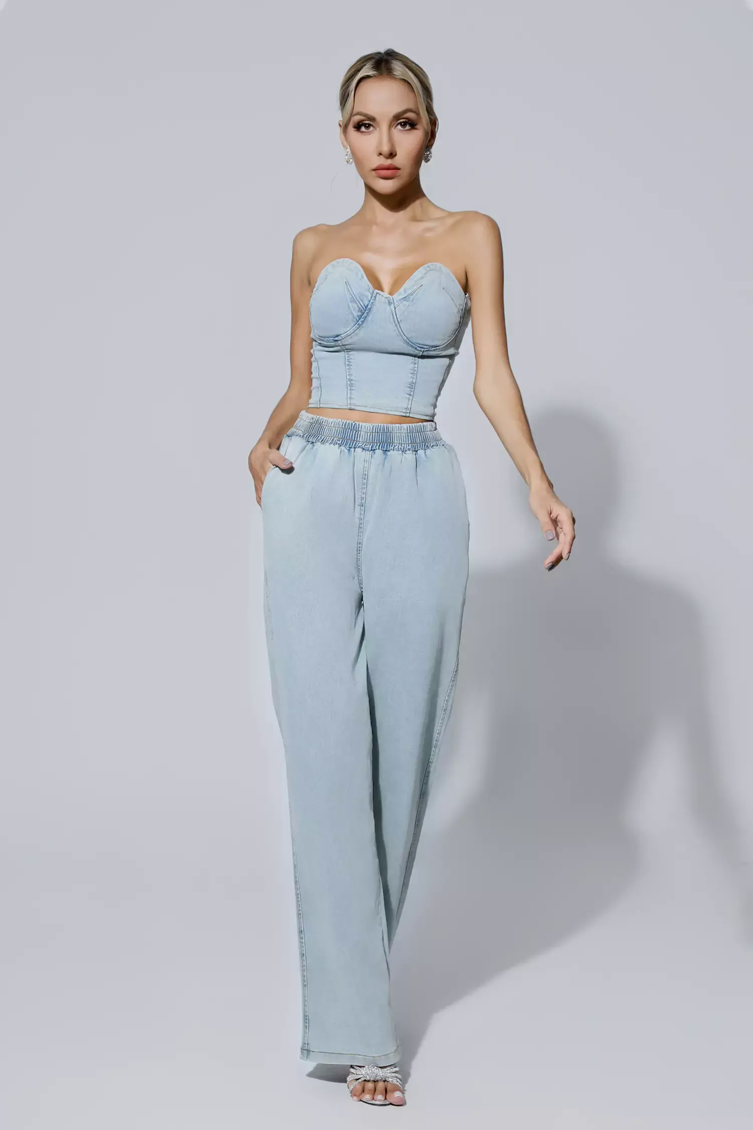 Marie Blue Denim Tube Top Set Marie Blue Denim Tube Top Set