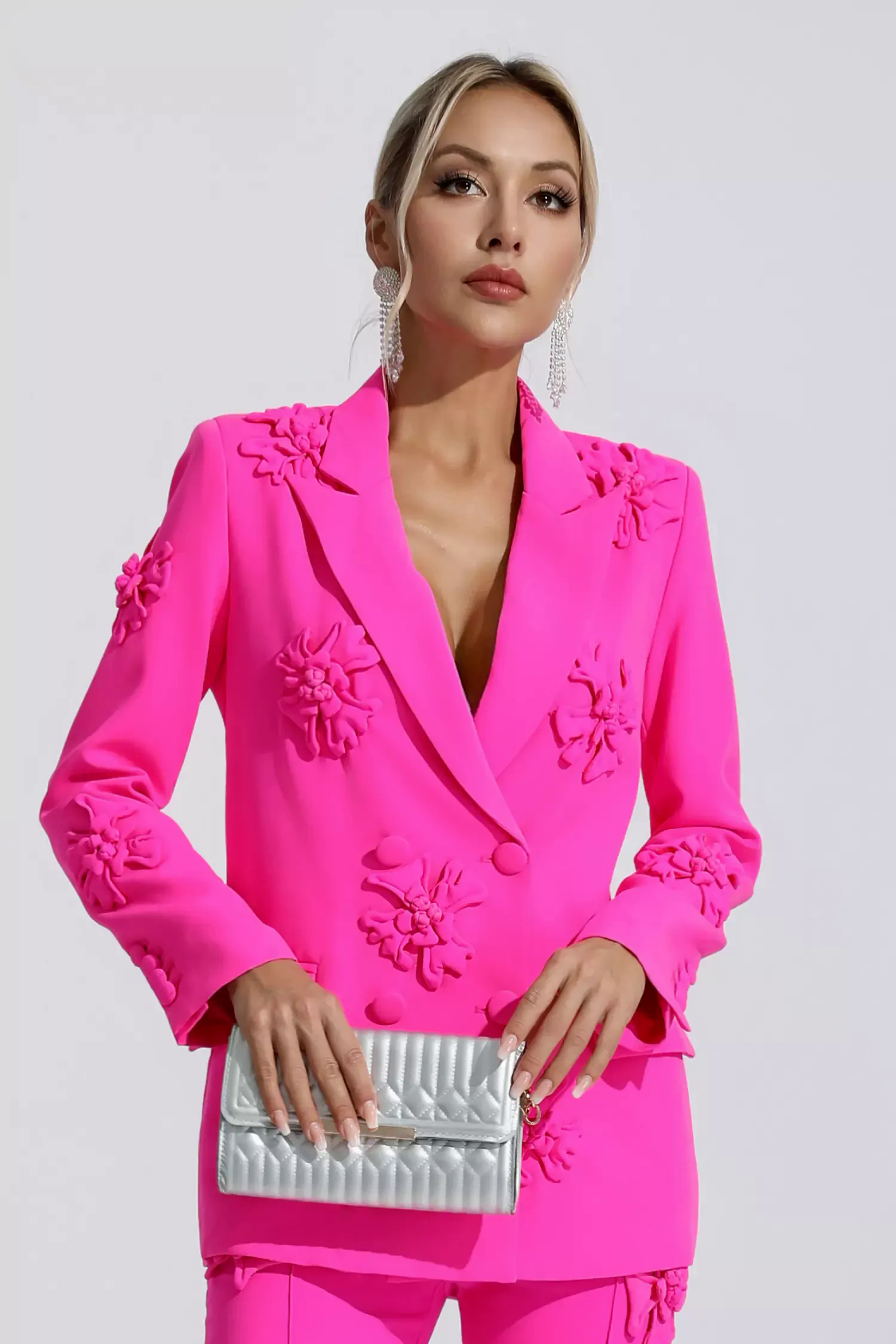 Ari Pink Jacquard Floral Blazer Set Ari Pink Jacquard Floral Blazer Set