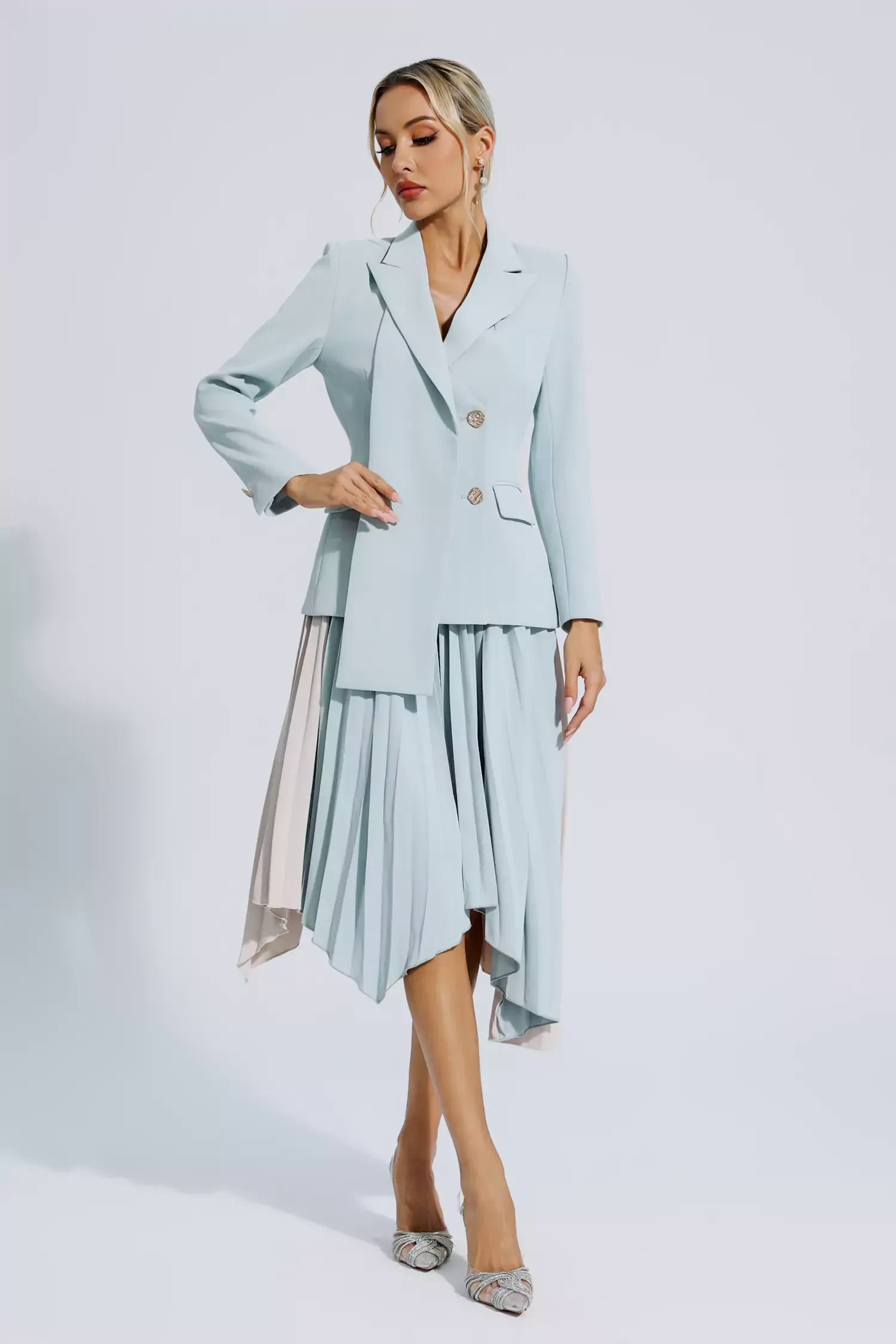 Blaire Gray Ruched Blazer Set Blaire Gray Ruched Blazer Set