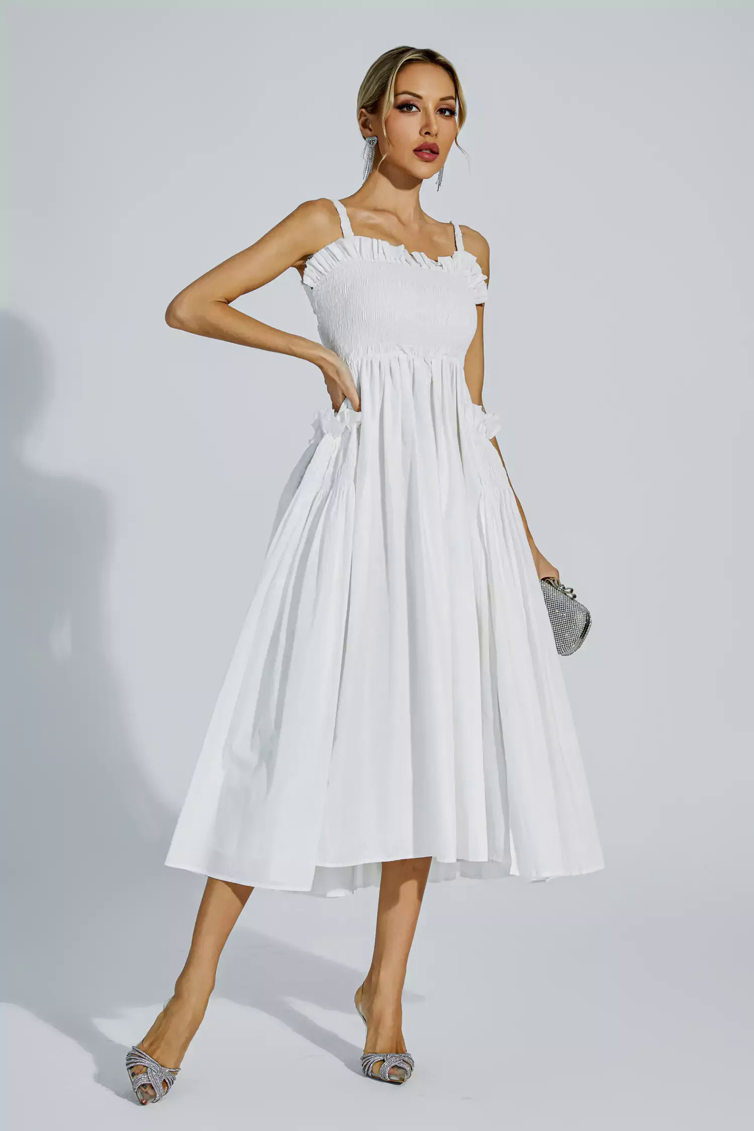 Adele White Slip Midi Dress