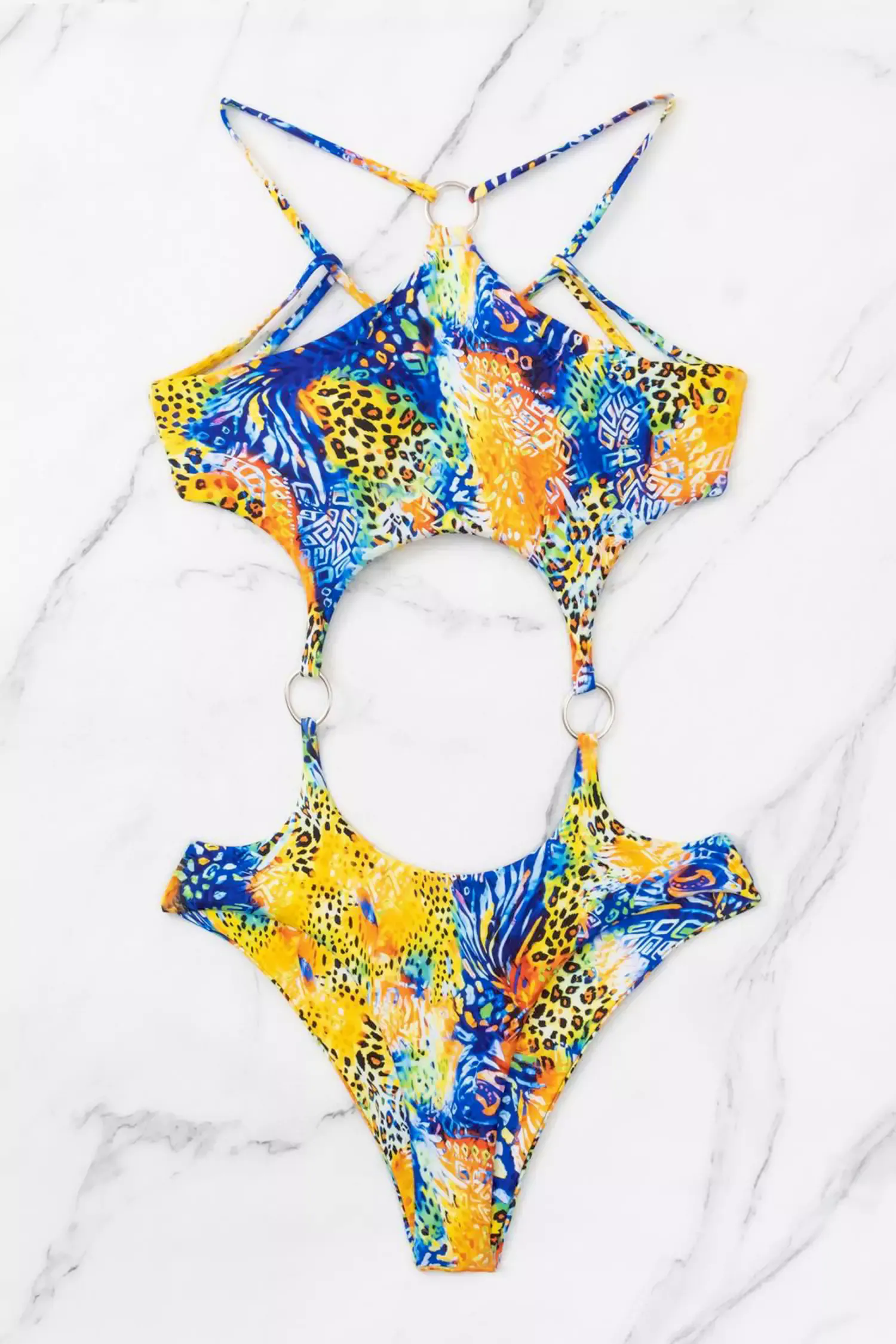 Browne Blue Cut Out Halter Swimwear Browne Blue Cut Out Halter Swimwear