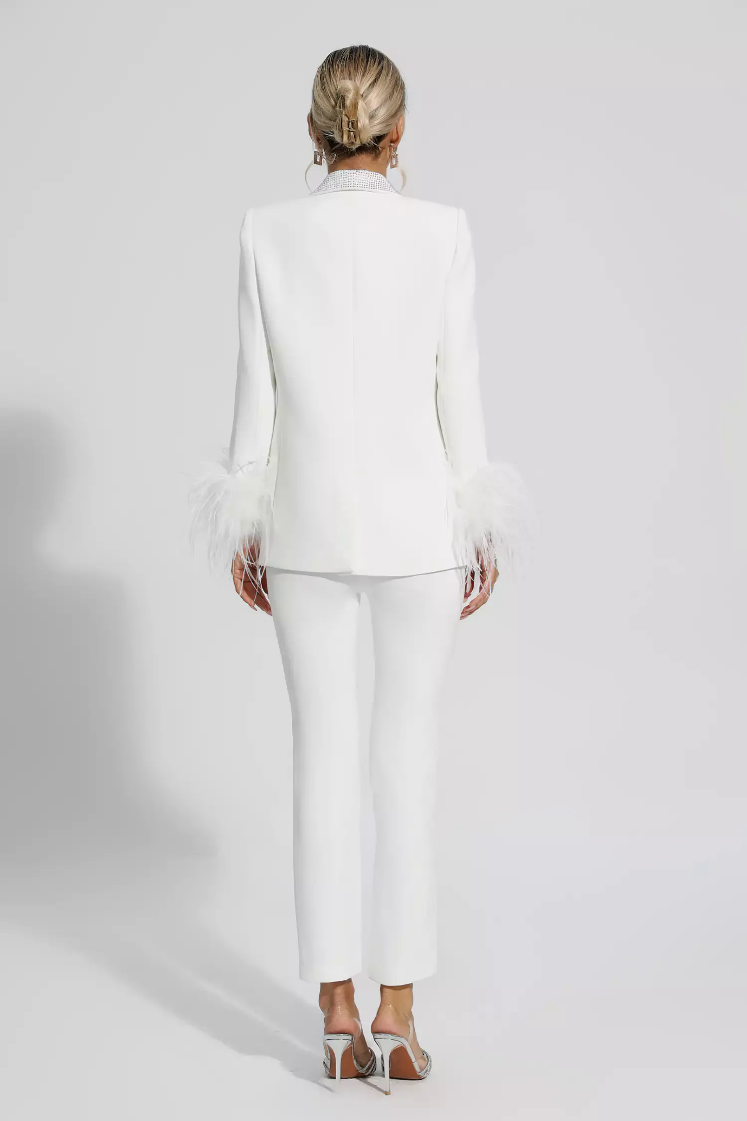 Angel White Feather Trim Diamond Blazer Set Angel White Feather Trim Diamond Blazer Set
